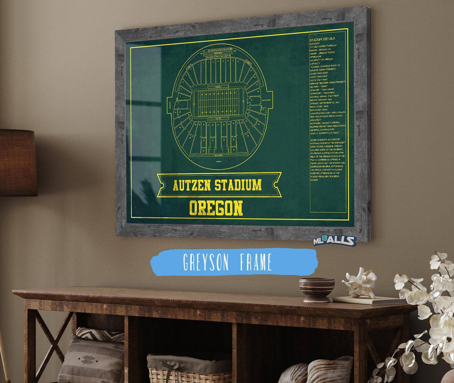 Autzen Stadium Blueprint Team Color Art Chart - Oregon Ducks Football Fan Print