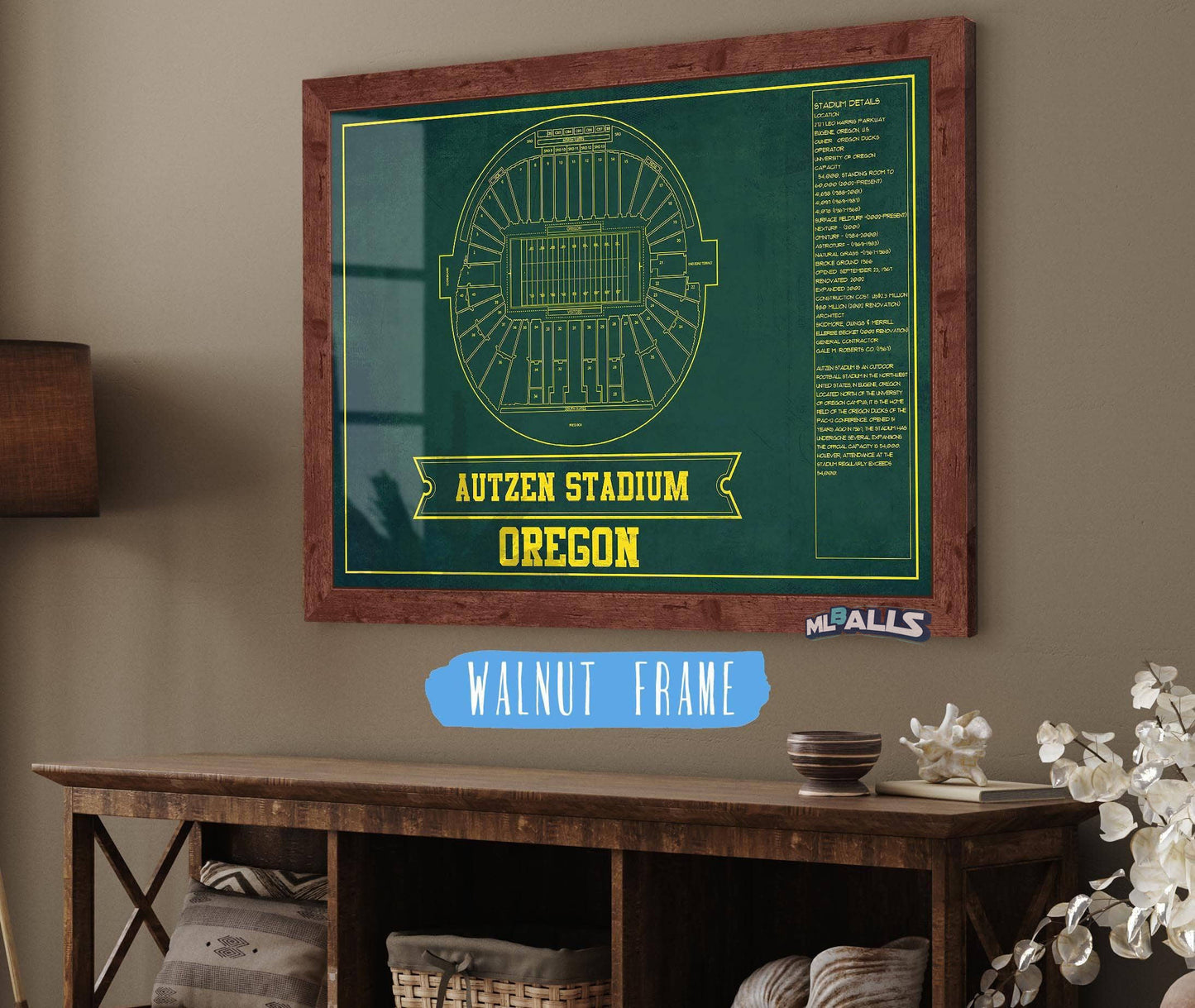 Autzen Stadium Blueprint Team Color Art Chart - Oregon Ducks Football Fan Print