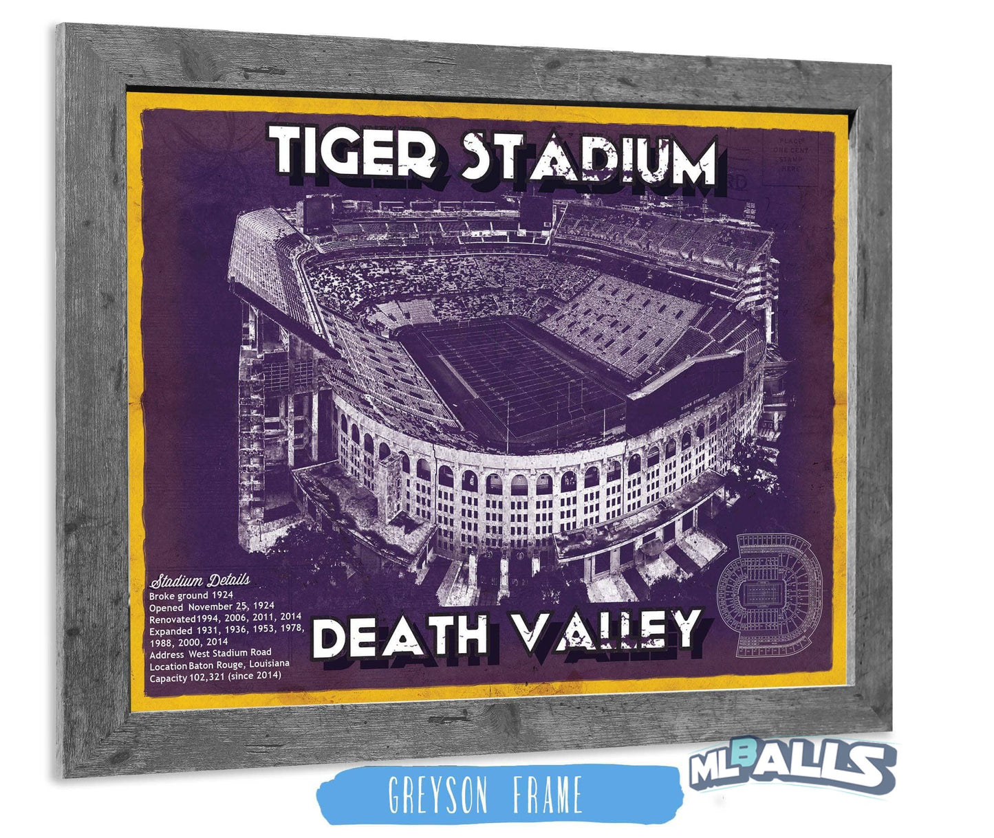 Tiger Stadium Art - LSU Tigers Vintage Stadium - Blueprint Art Print