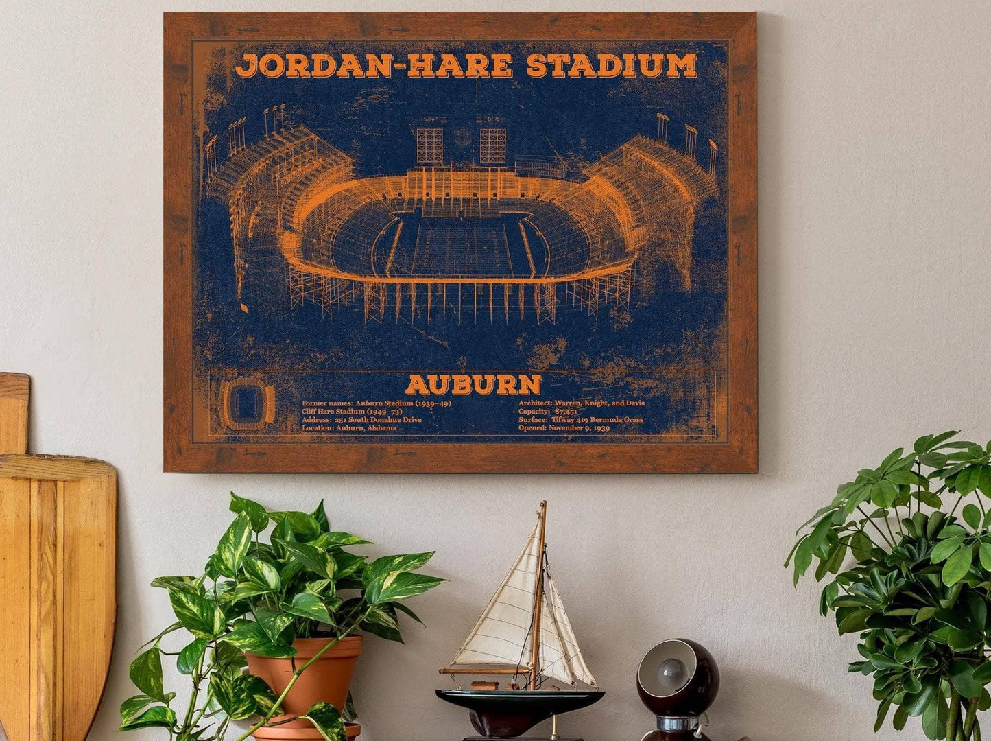 Auburn Tigers Jordan Hare Vintage Stadium Blueprint