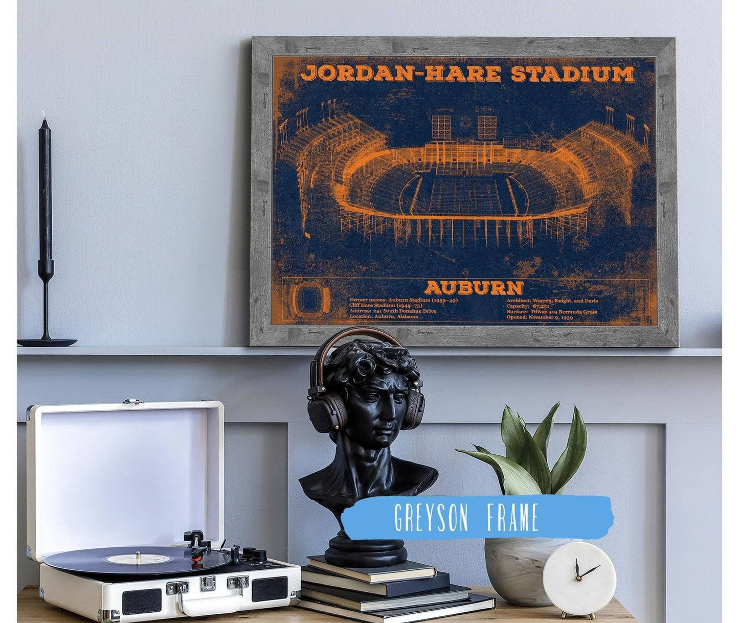 Auburn Tigers Jordan Hare Vintage Stadium Blueprint
