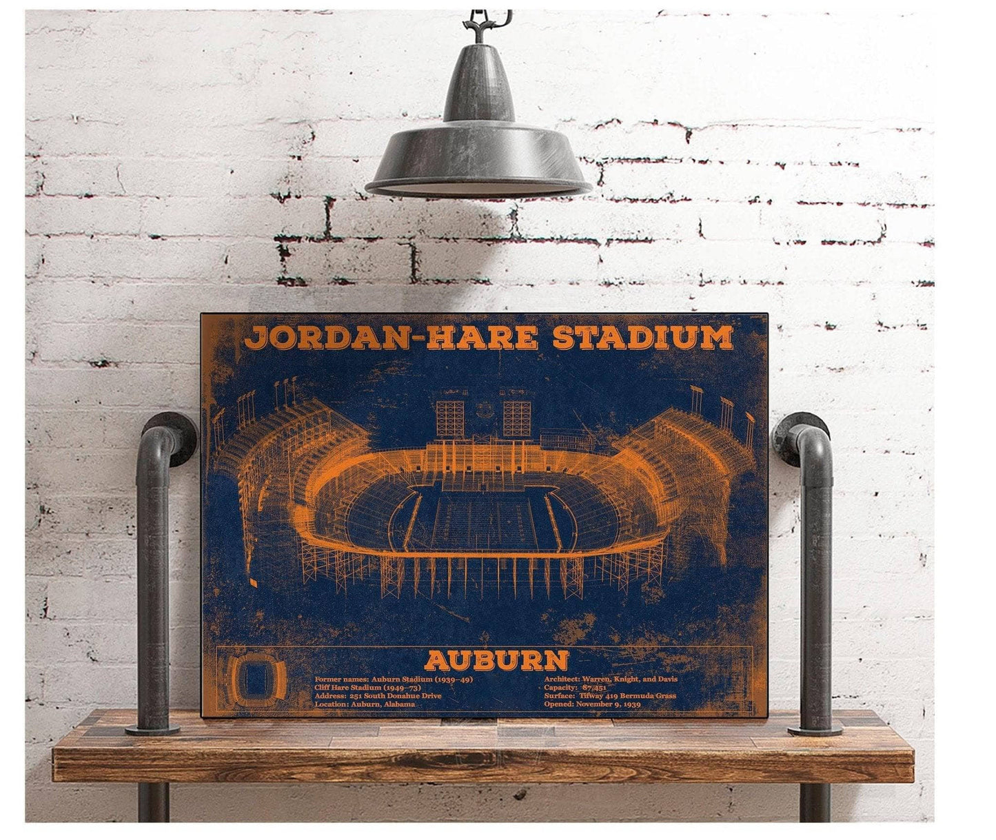 Auburn Tigers Jordan Hare Vintage Stadium Blueprint