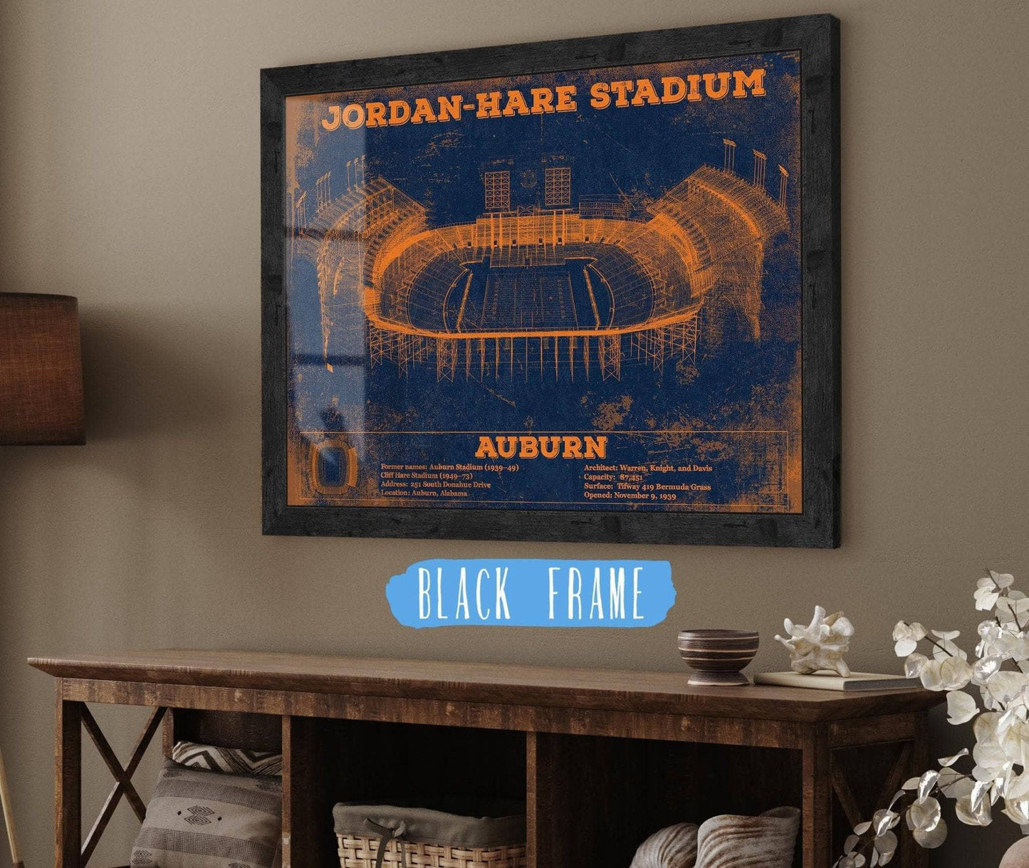 Auburn Tigers Jordan Hare Vintage Stadium Blueprint