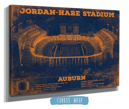 Auburn Tigers Jordan Hare Vintage Stadium Blueprint