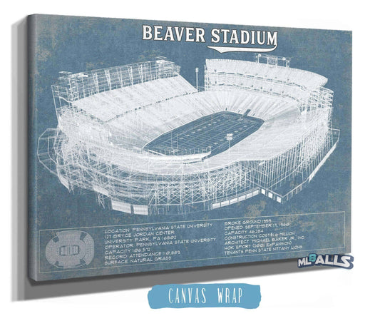Penn State Nittany Lions - Beaver Stadium Vintage Blueprint Wall Art