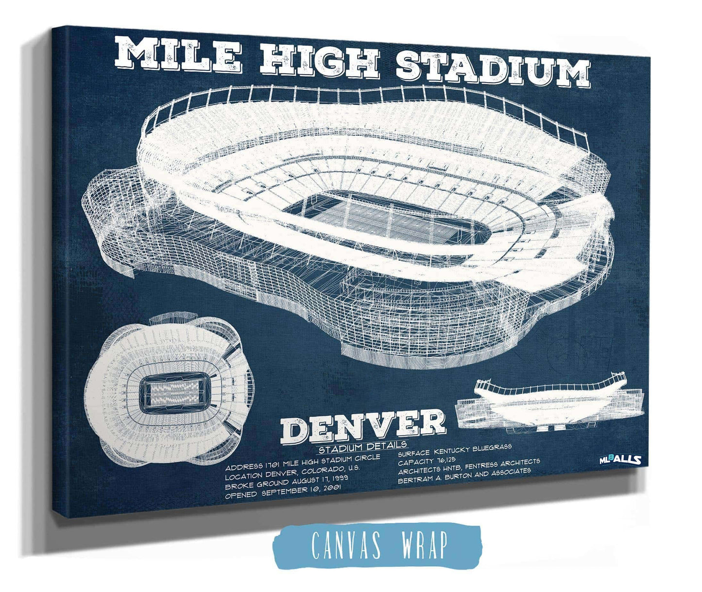 Vintage Denver Broncos Mile High Stadium Football Print