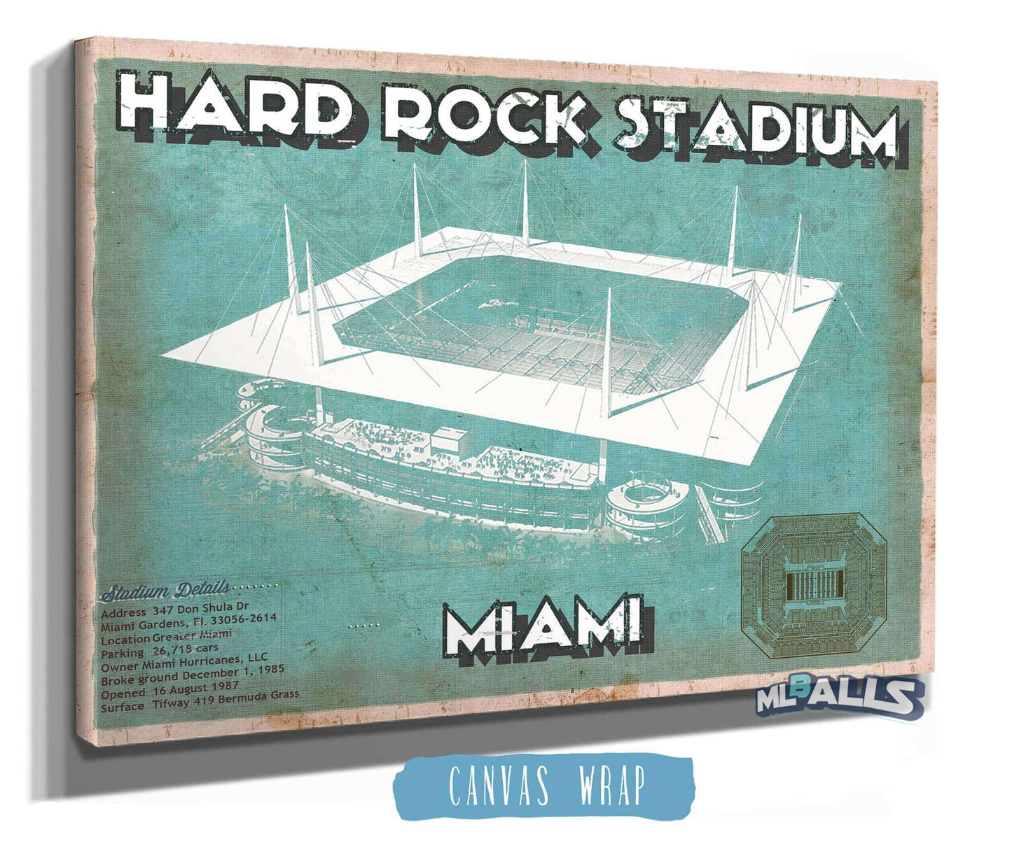 Miami Dolphins Hard Rock Stadium - Vintage Football Print