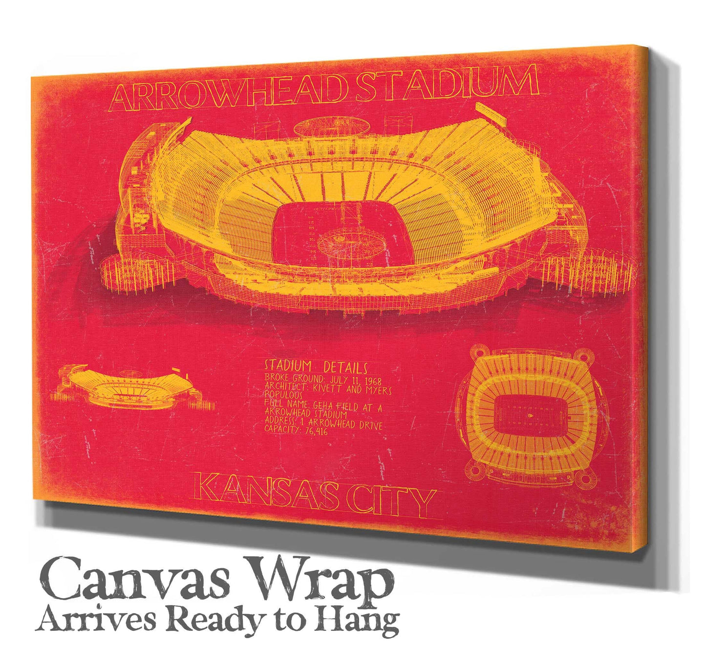 Arrowhead Stadium Wall Art - Kansas City Chiefs Blueprint Football Stadium Print