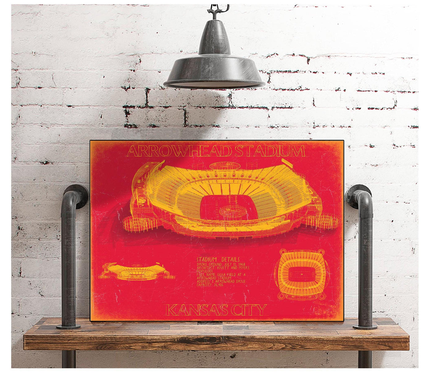 Arrowhead Stadium Wall Art - Kansas City Chiefs Blueprint Football Stadium Print