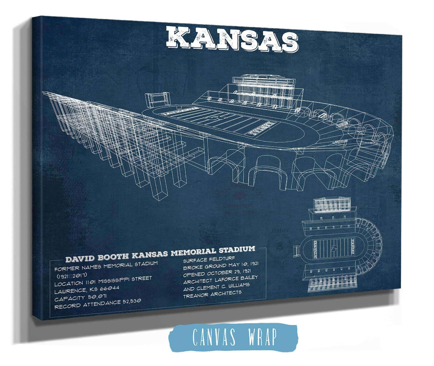 Vintage Kansas Jayhawks Art - Kansas Memorial Stadium Blueprint Football Print
