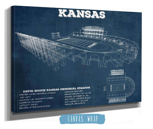 Vintage Kansas Jayhawks Art - Kansas Memorial Stadium Blueprint Football Print