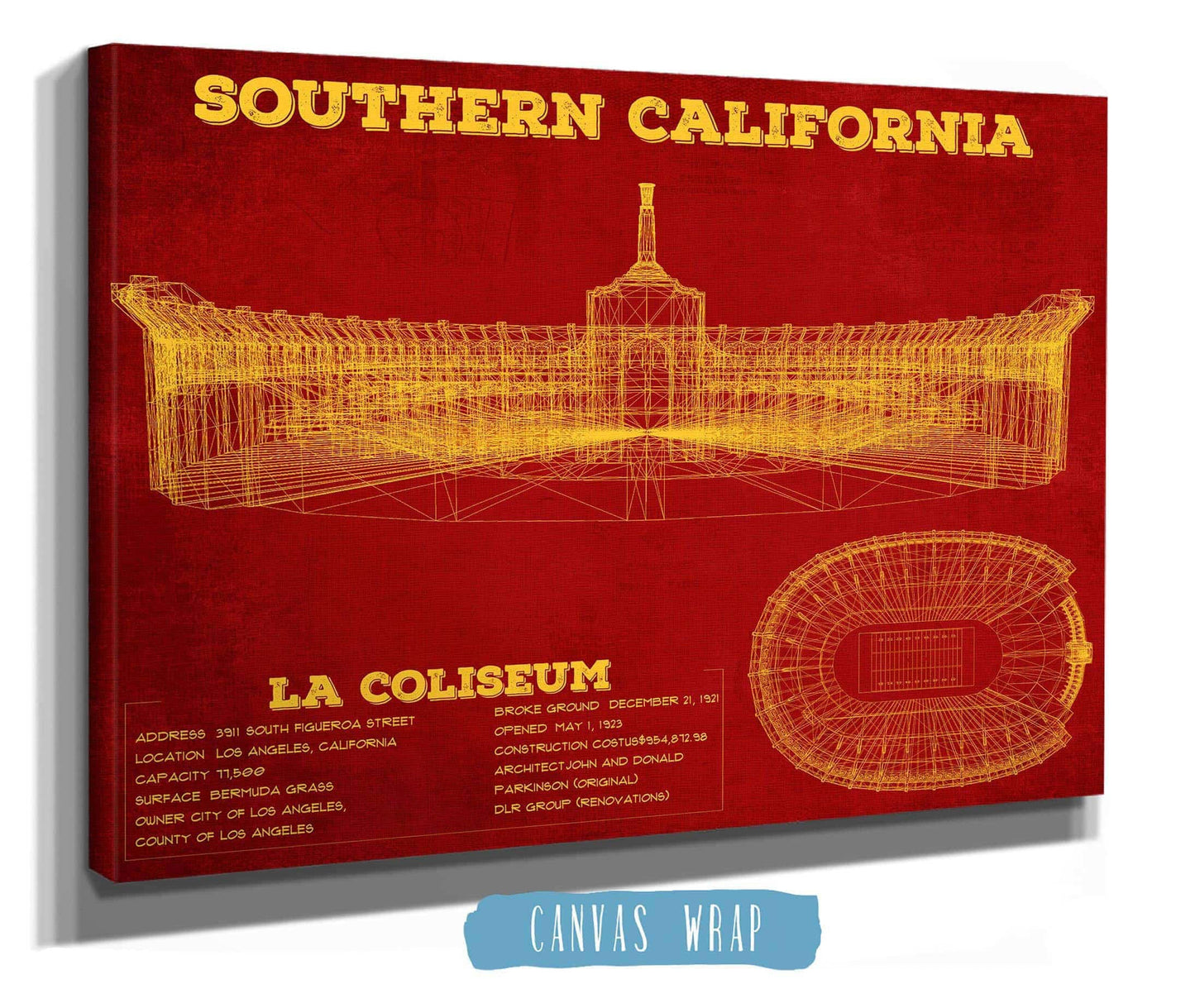 Vintage USC Trojans - LA Coliseum Blueprint Art Print