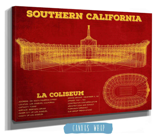Vintage USC Trojans - LA Coliseum Blueprint Art Print