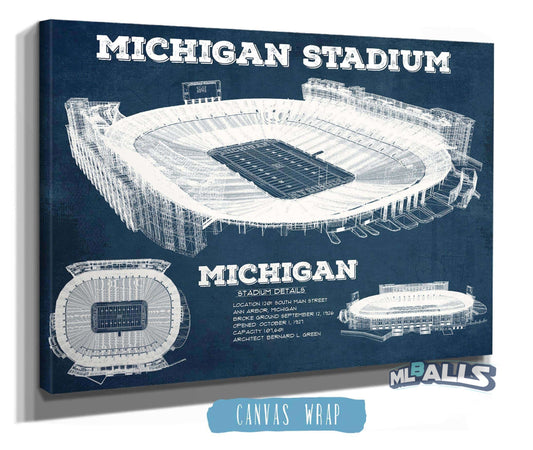 Michigan Wolverines Art - Michigan Stadium Vintage Stadium Blueprint Art Print