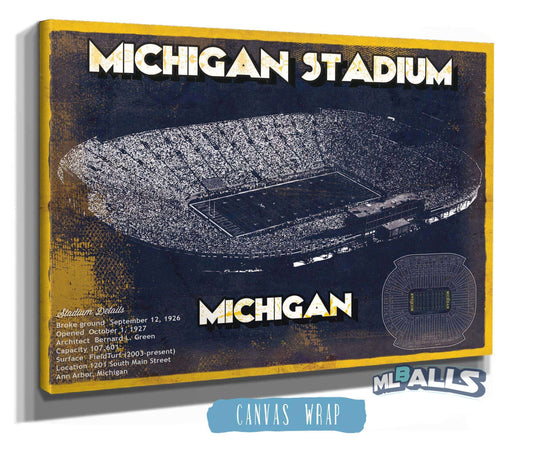 Michigan Wolverines Art - Michigan Stadium Vintage Stadium Blueprint Art Print