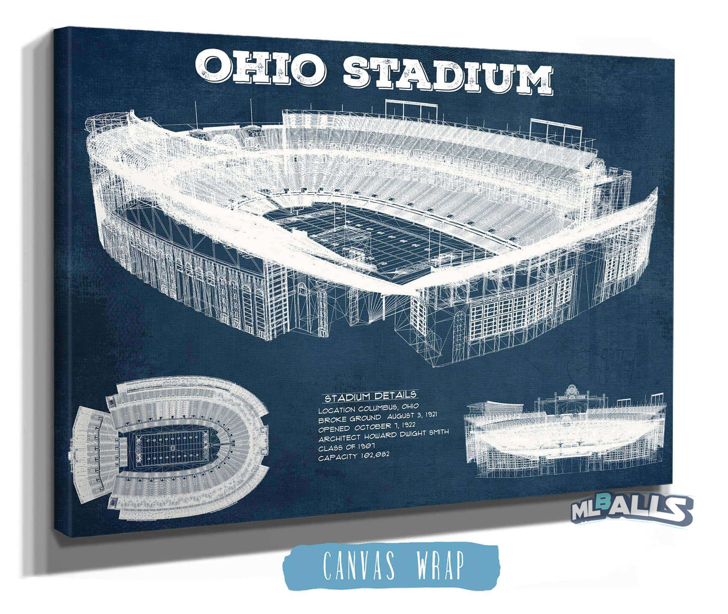 Ohio State Buckeyes Art - Ohio Stadium Vintage Stadium Blueprint Art Print