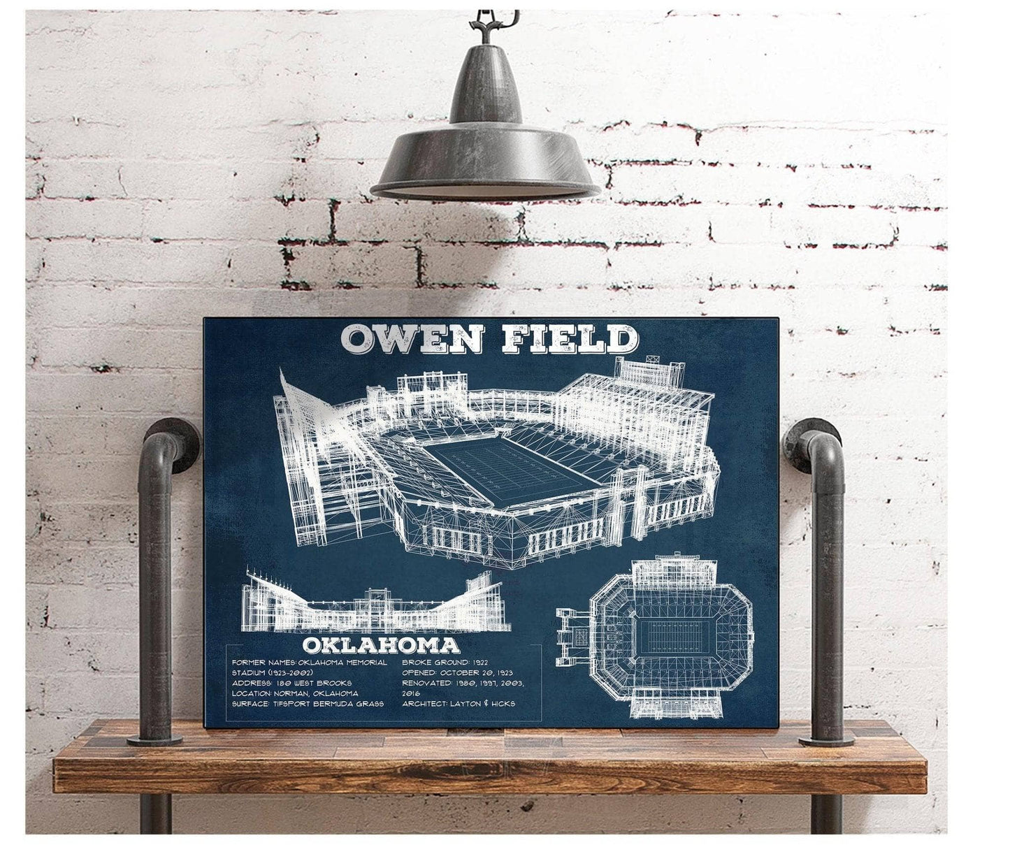 Oklahoma Sooners Football - Gaylord Family Oklahoma Memorial Vintage Stadium Blueprint Art Print