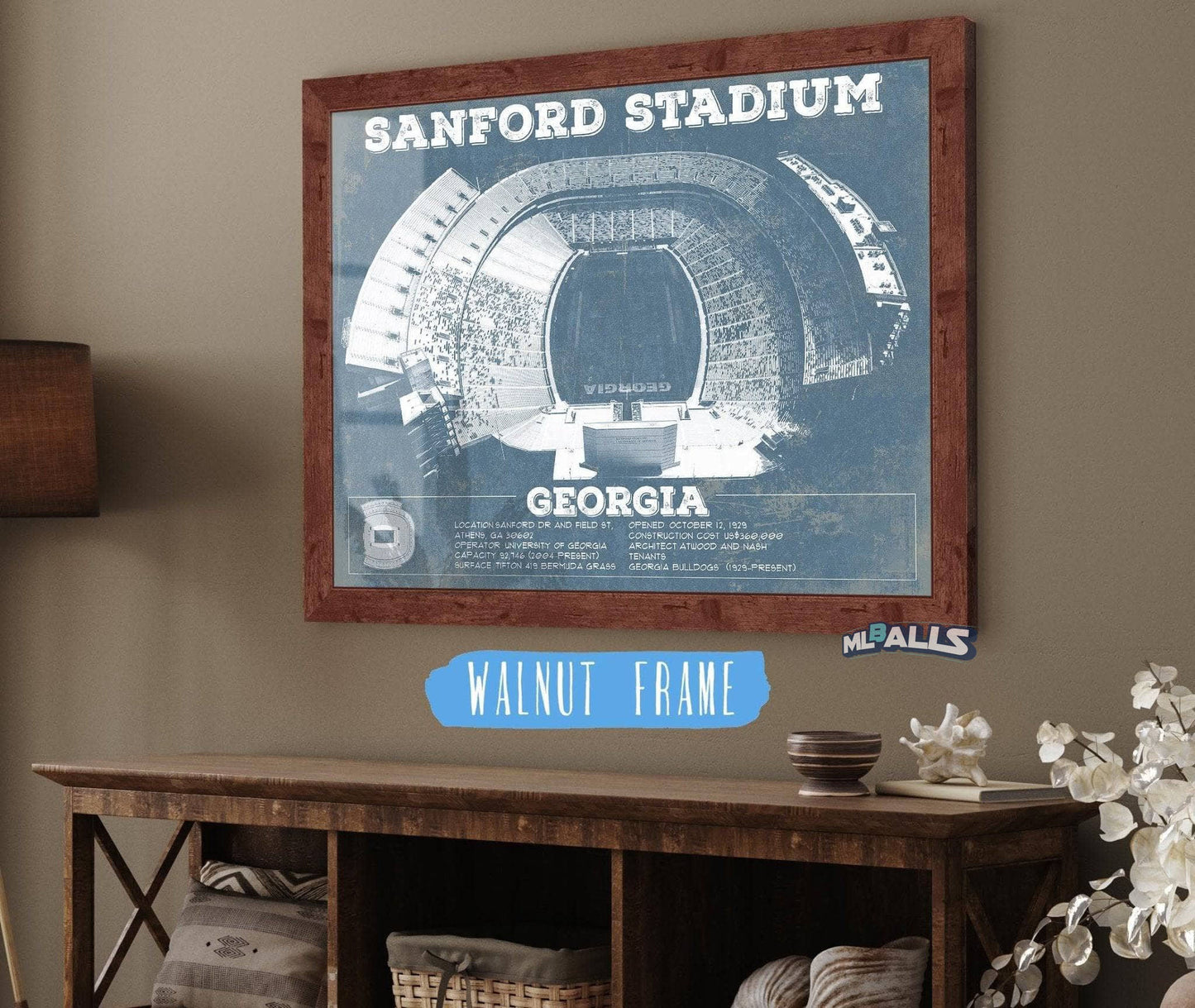 Georgia Bulldogs Football - Sanford Stadium Vintage Football Blueprint Art Print