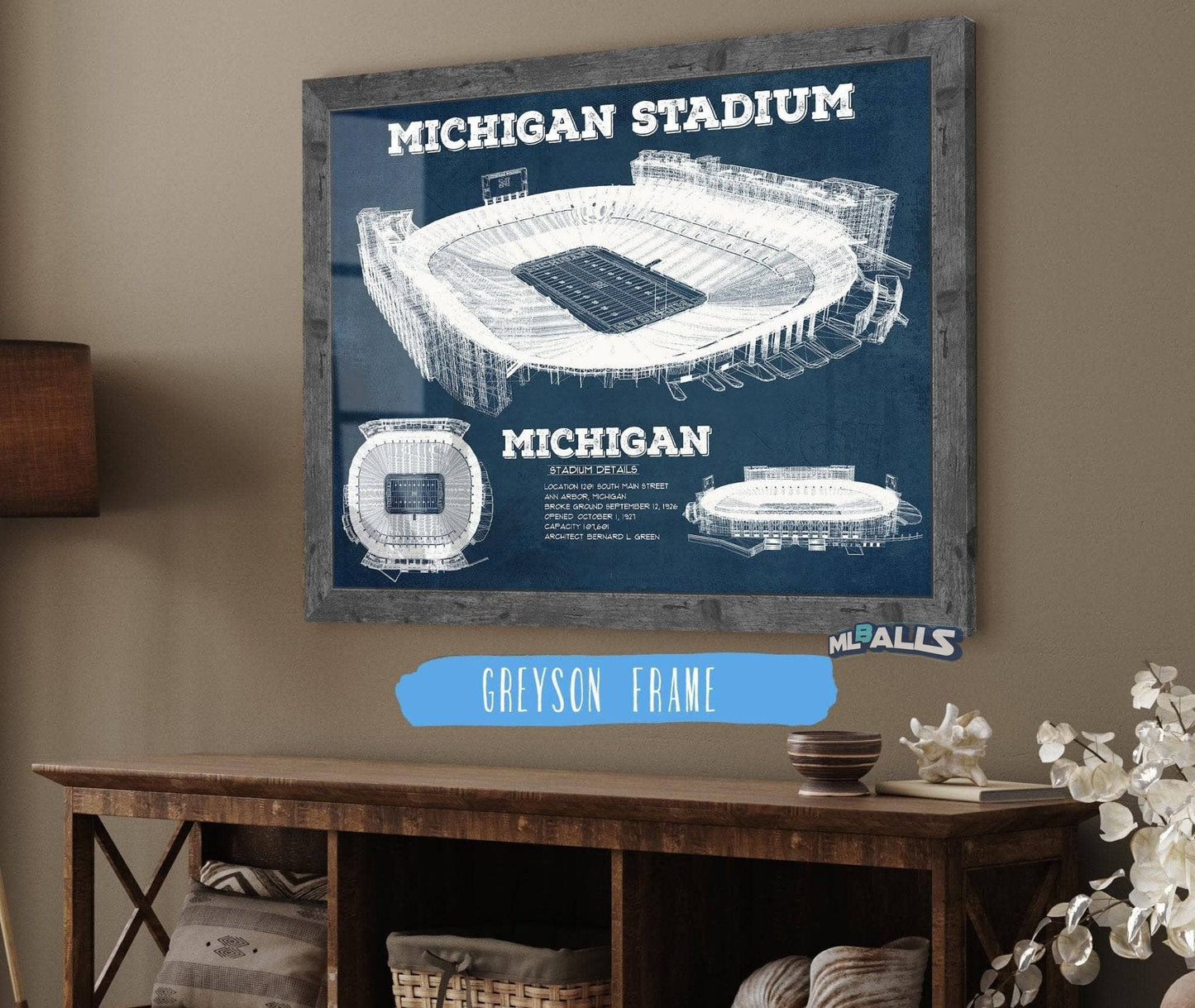 Michigan Wolverines Art - Michigan Stadium Vintage Stadium Blueprint Art Print