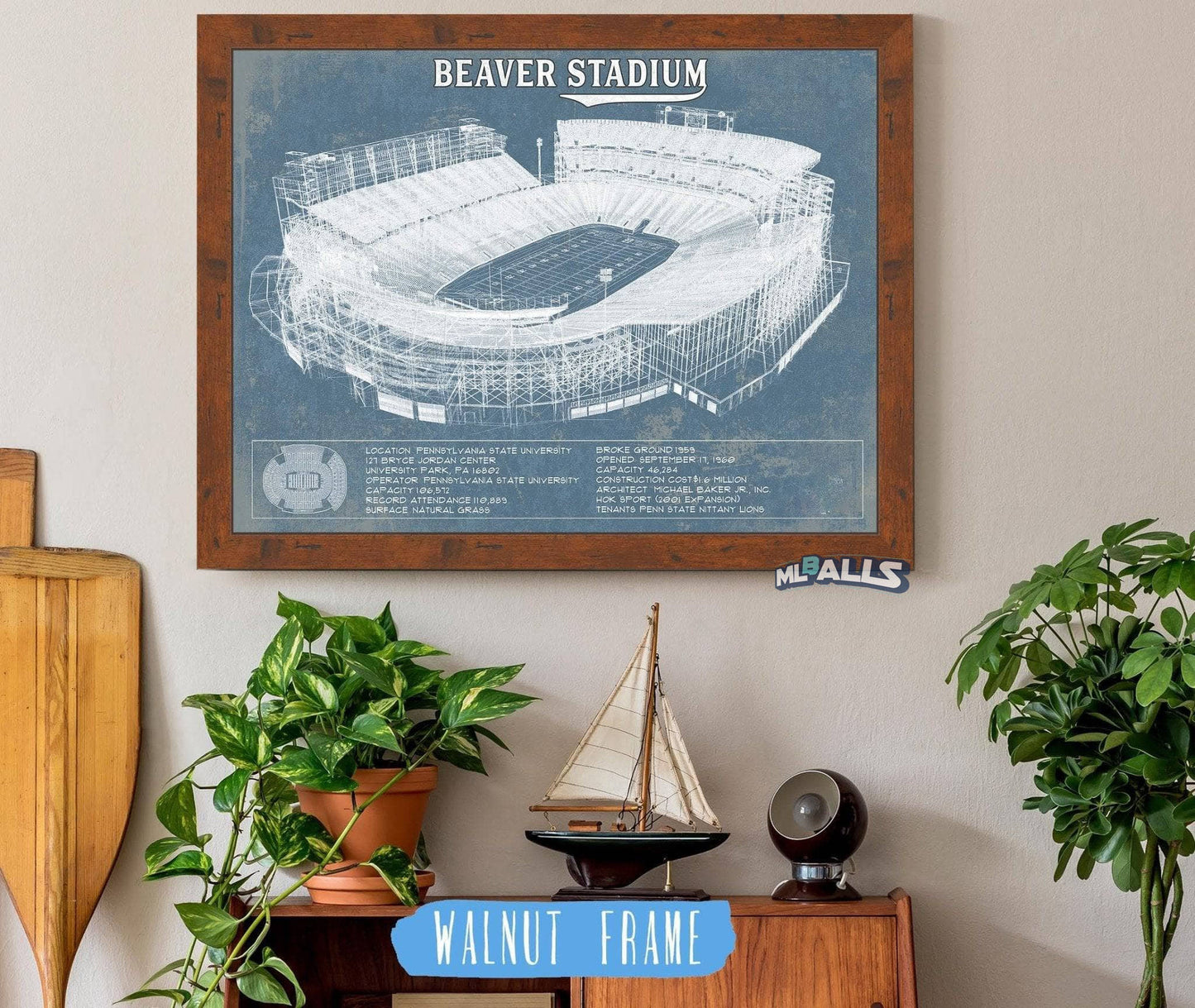 Penn State Nittany Lions - Beaver Stadium Vintage Blueprint Wall Art