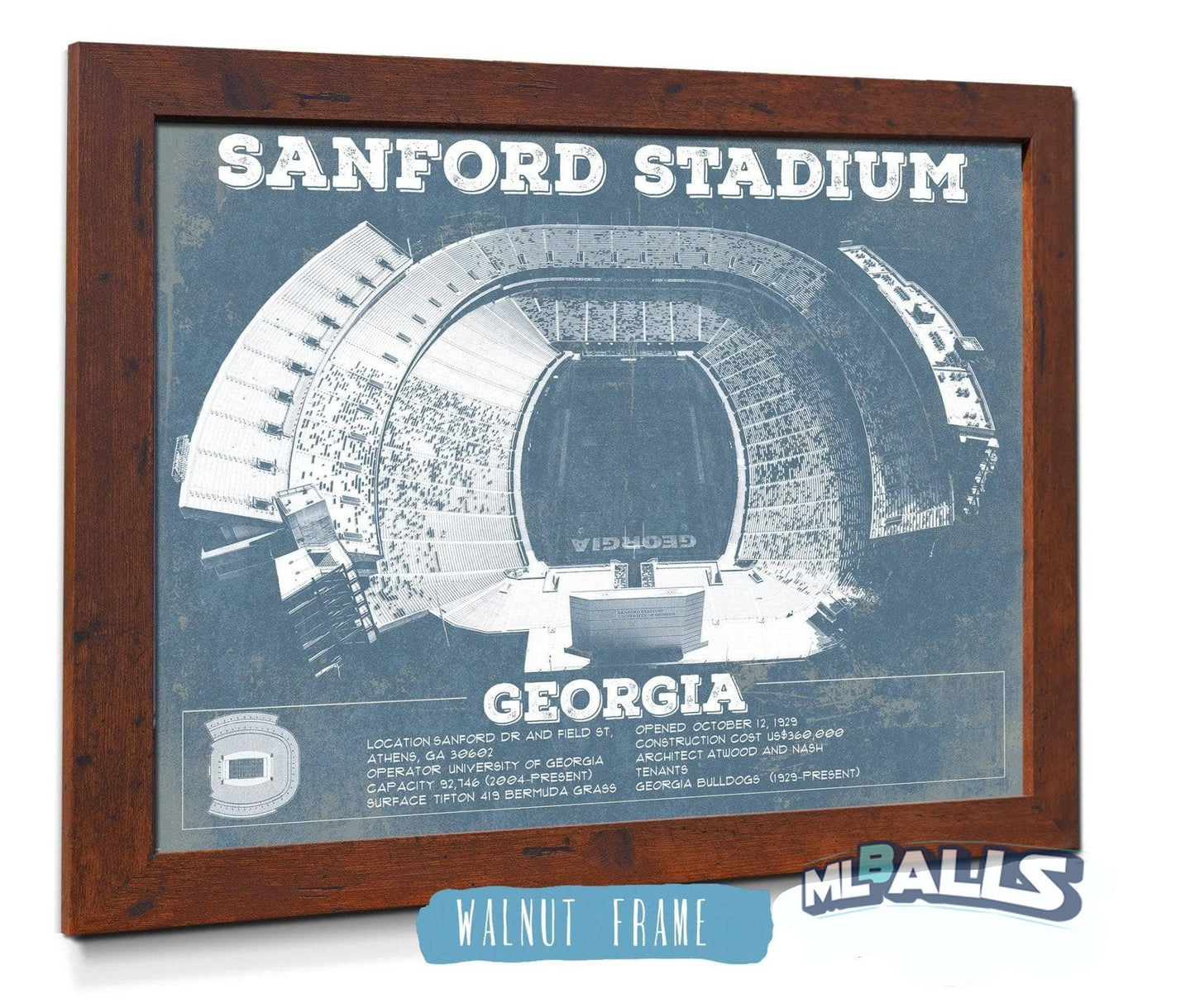 Georgia Bulldogs Football - Sanford Stadium Vintage Football Blueprint Art Print