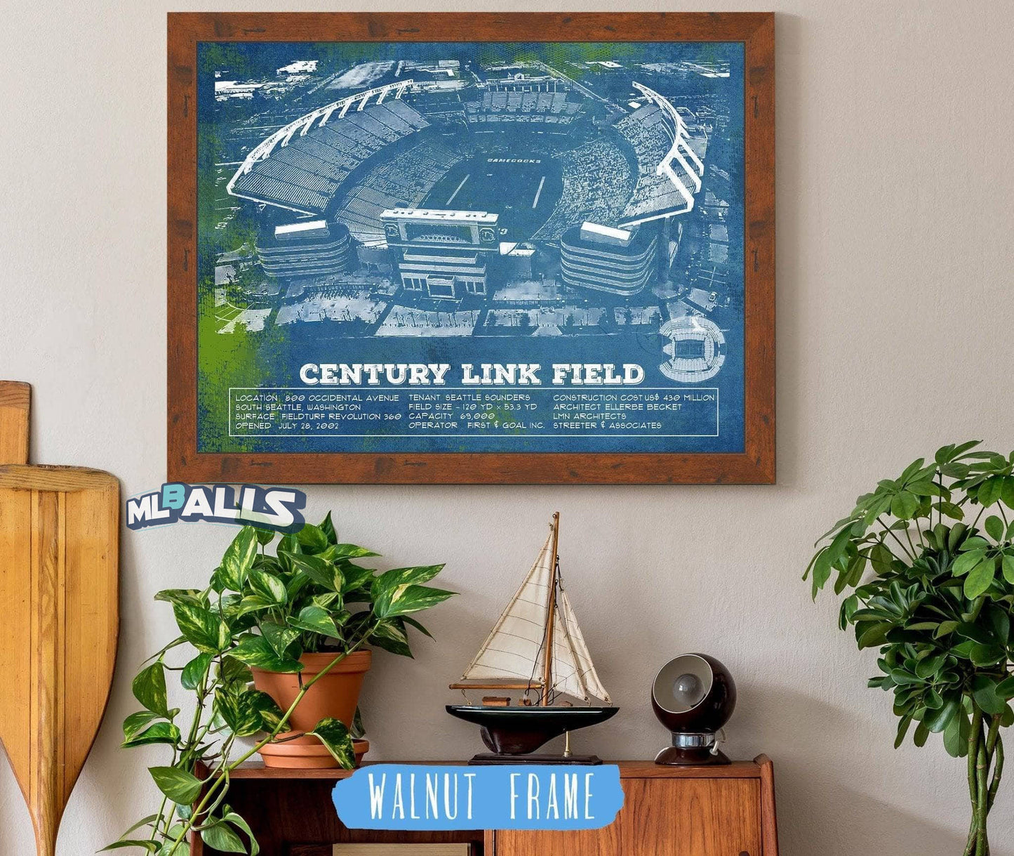 Williams-Brice Stadium Art - South Carolina Gamecocks - Vintage Blueprint Art Chart