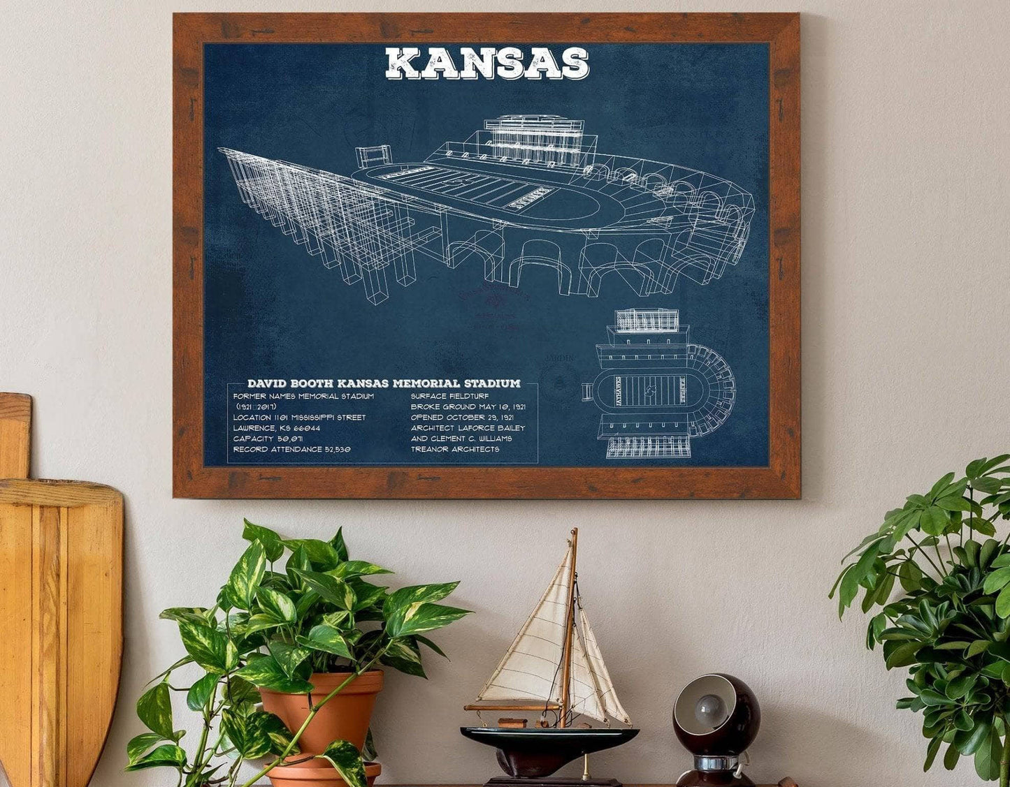 Vintage Kansas Jayhawks Art - Kansas Memorial Stadium Blueprint Football Print