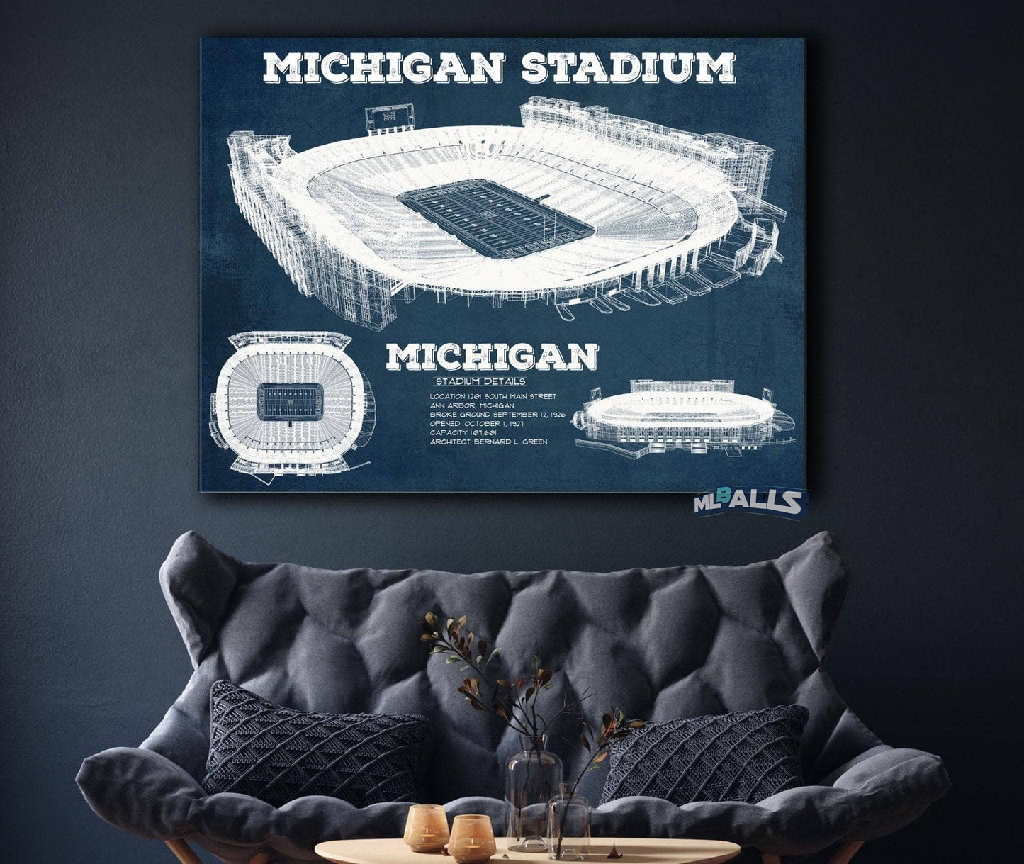 Michigan Wolverines Art - Michigan Stadium Vintage Stadium Blueprint Art Print