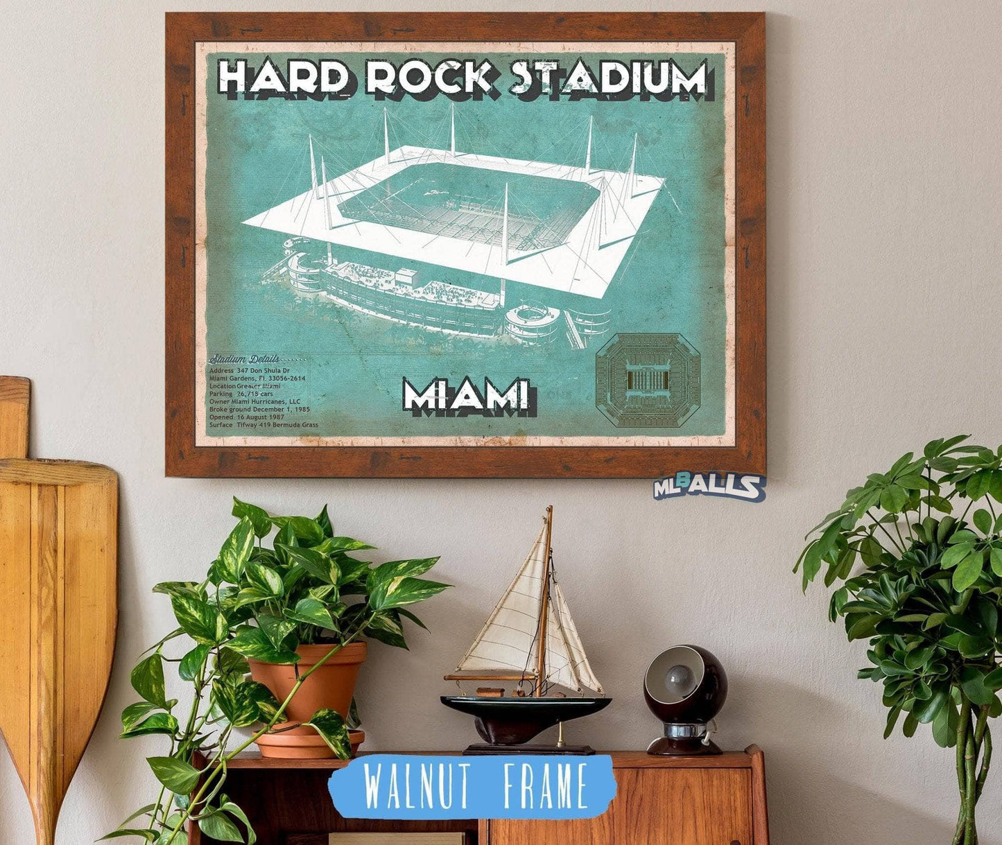 Miami Dolphins Hard Rock Stadium - Vintage Football Print