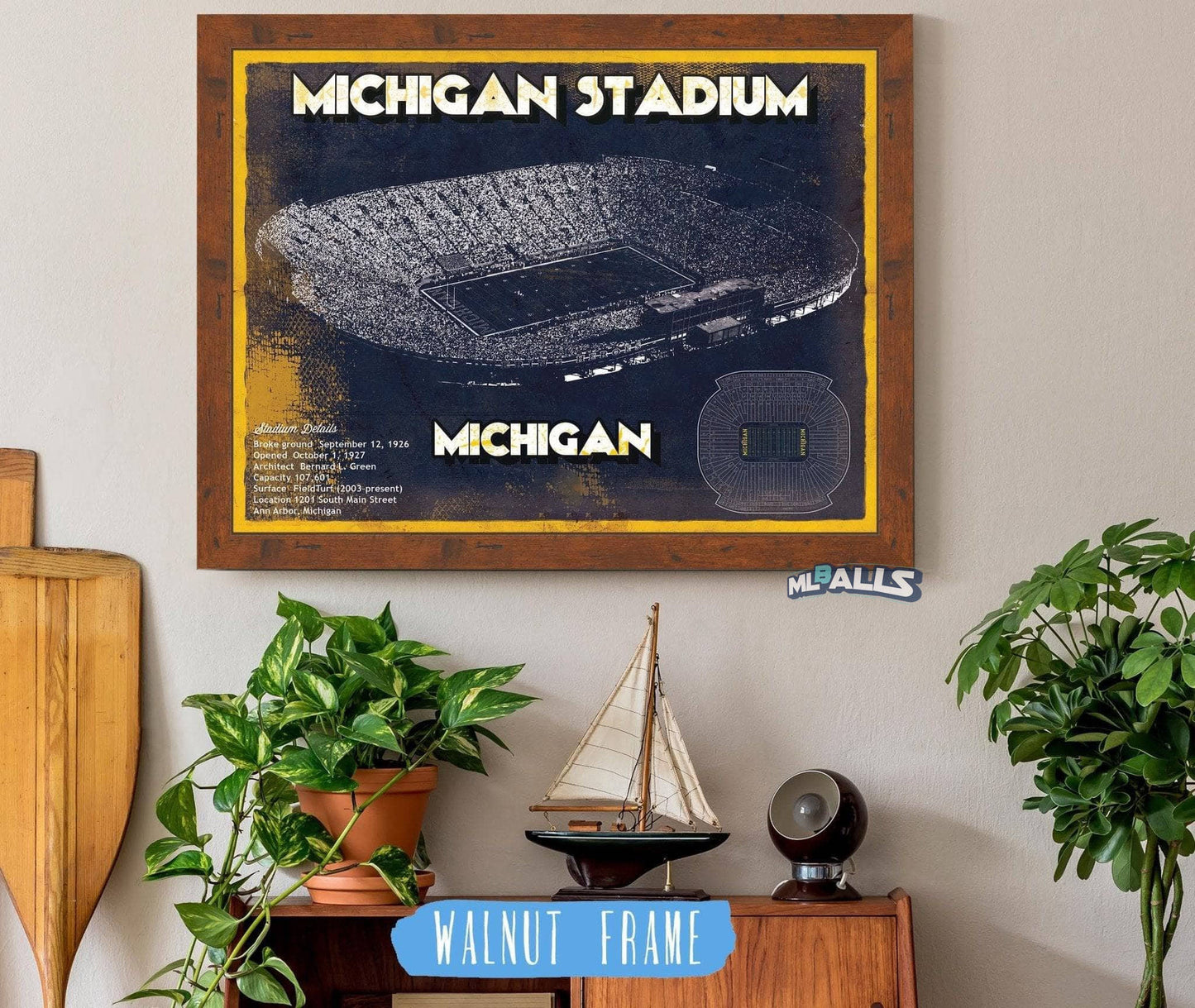 Michigan Wolverines Art - Michigan Stadium Vintage Stadium Blueprint Art Print