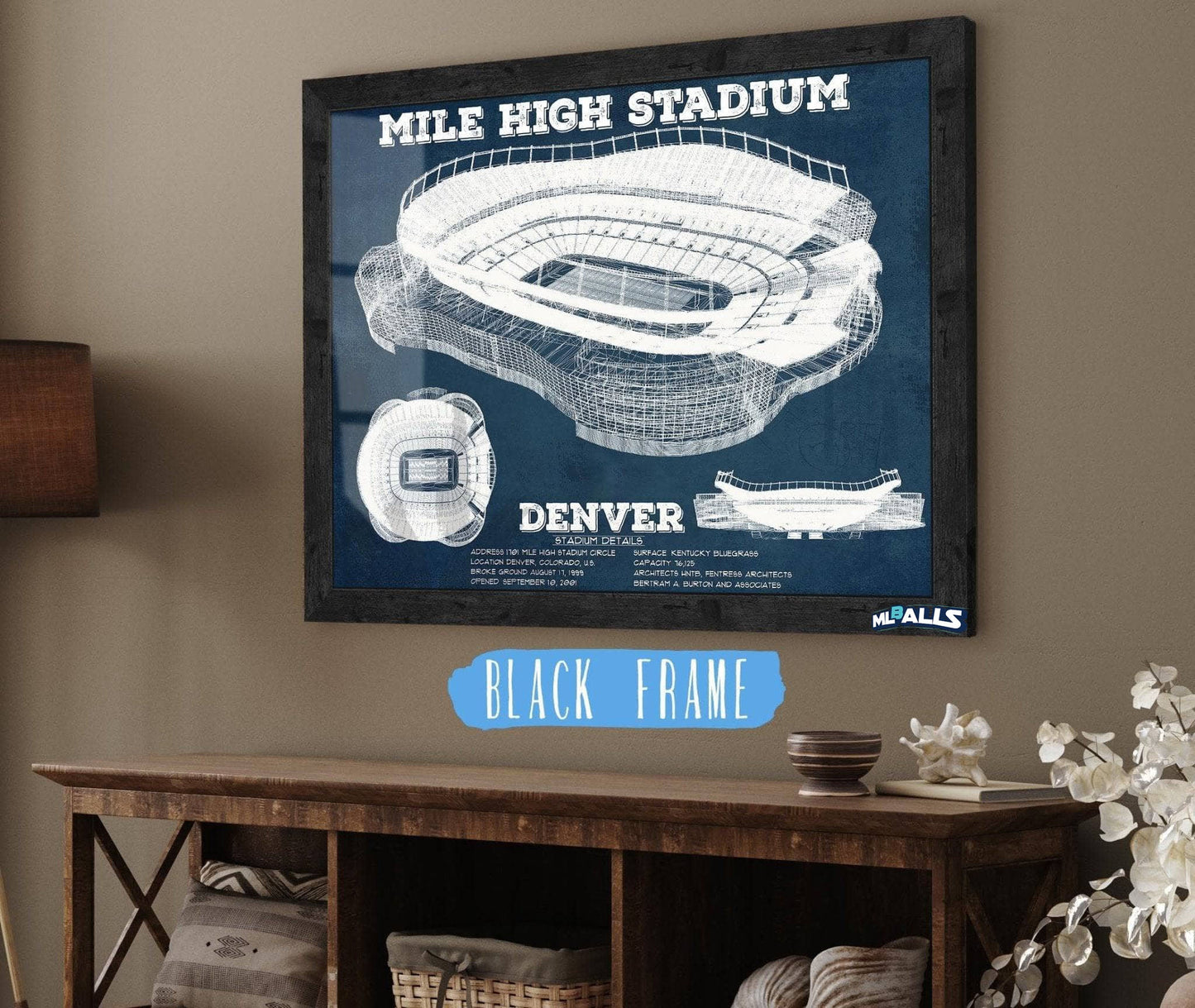 Vintage Denver Broncos Mile High Stadium Football Print