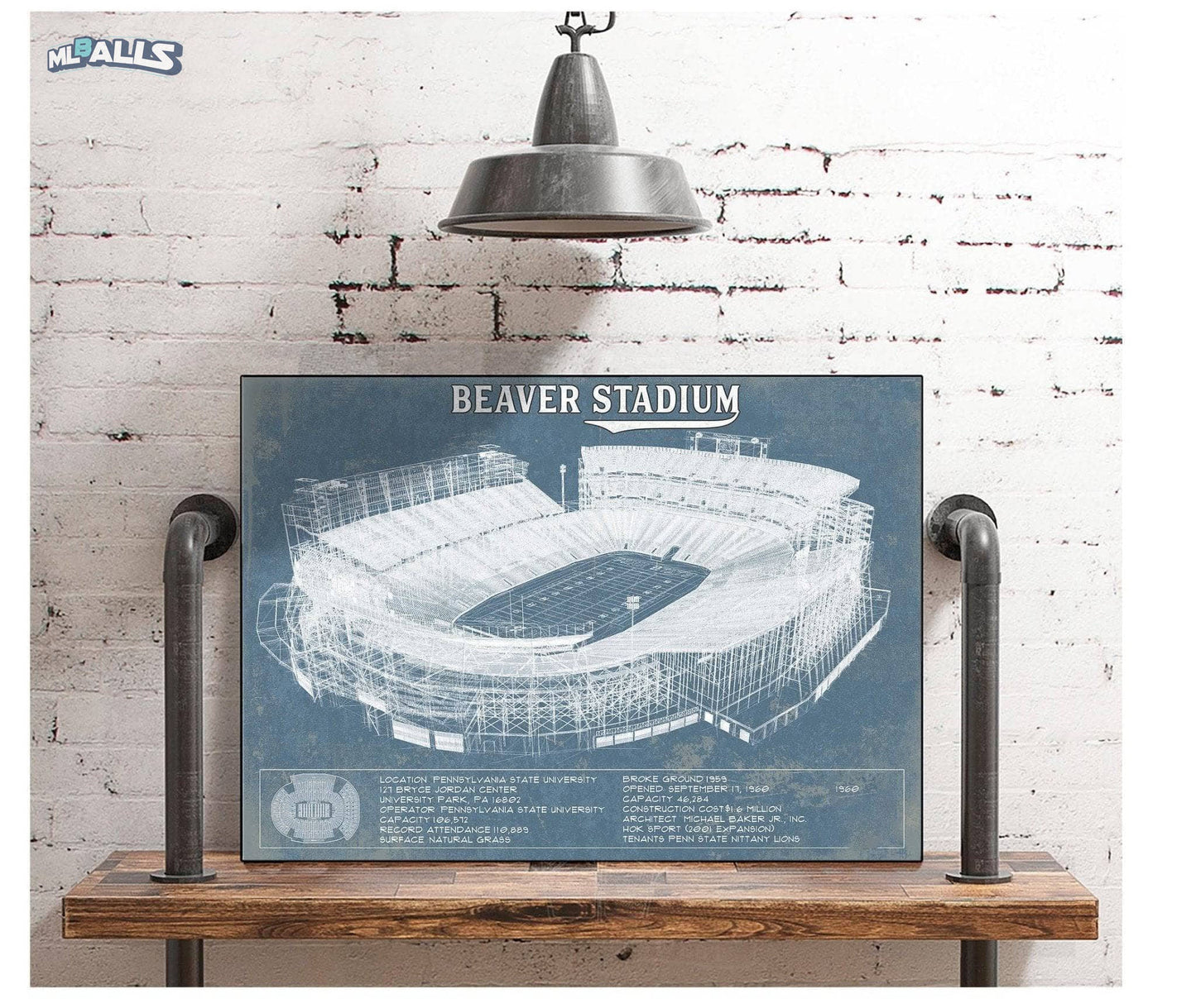 Penn State Nittany Lions - Beaver Stadium Vintage Blueprint Wall Art