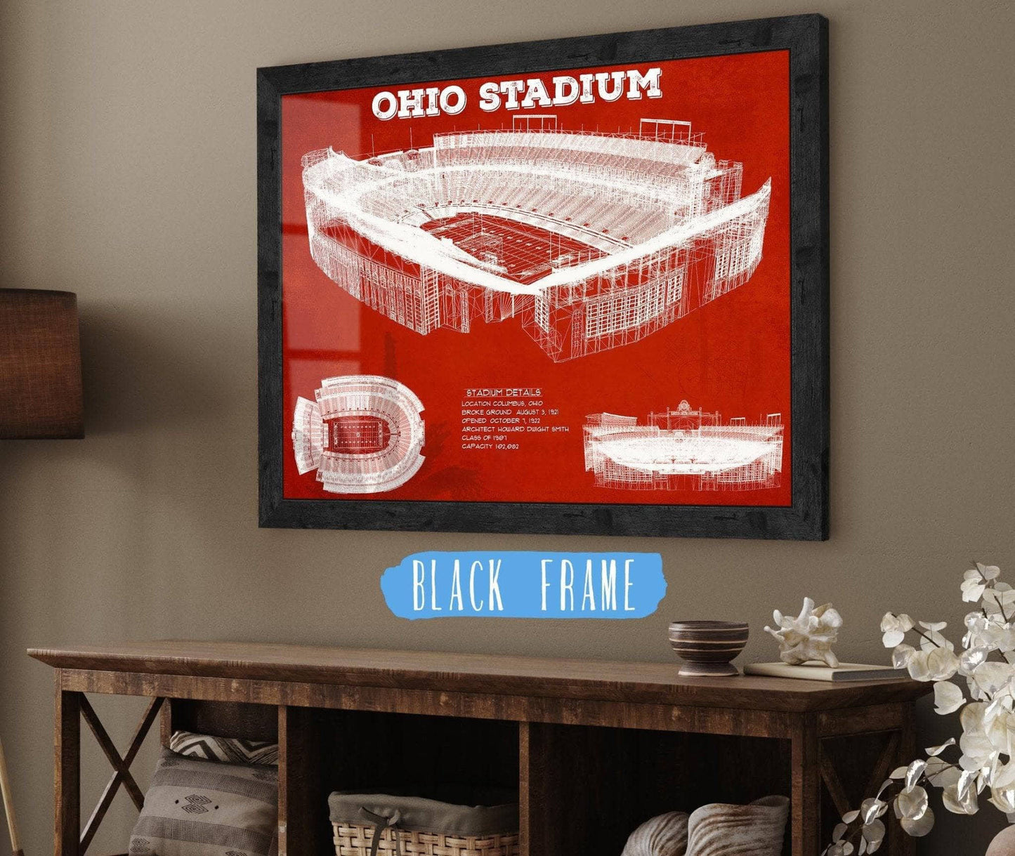 Ohio State Buckeyes Art - Ohio Stadium Vintage Stadium Blueprint Art Print