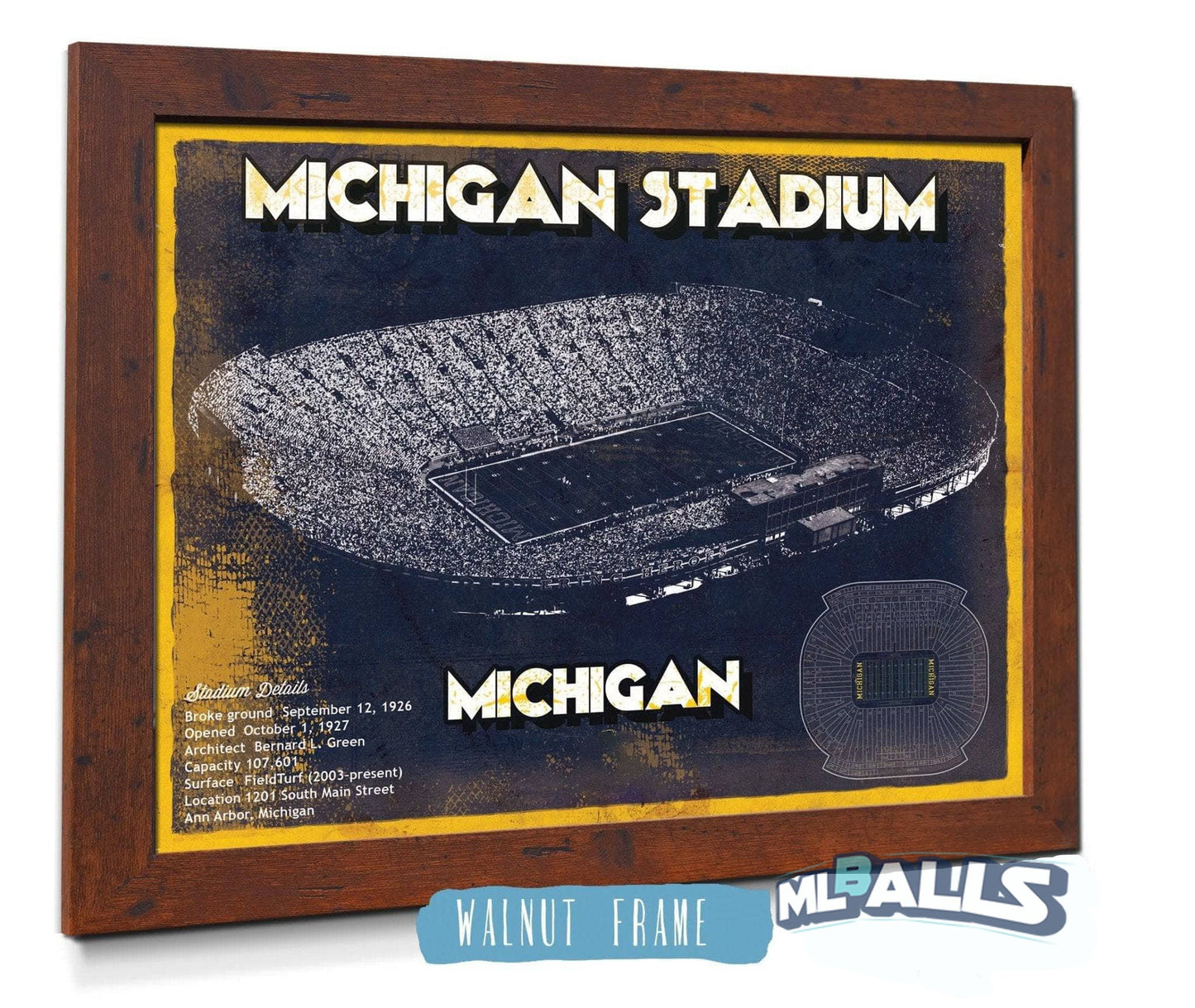 Michigan Wolverines Art - Michigan Stadium Vintage Stadium Blueprint Art Print