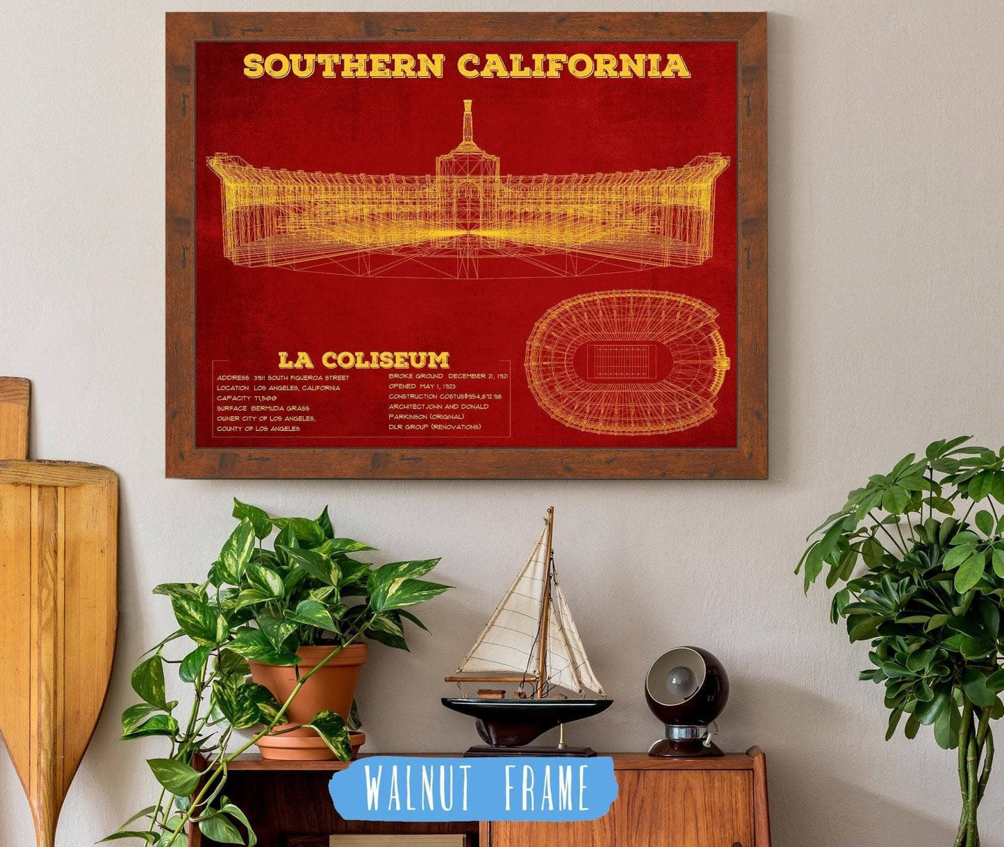 Vintage USC Trojans - LA Coliseum Blueprint Art Print
