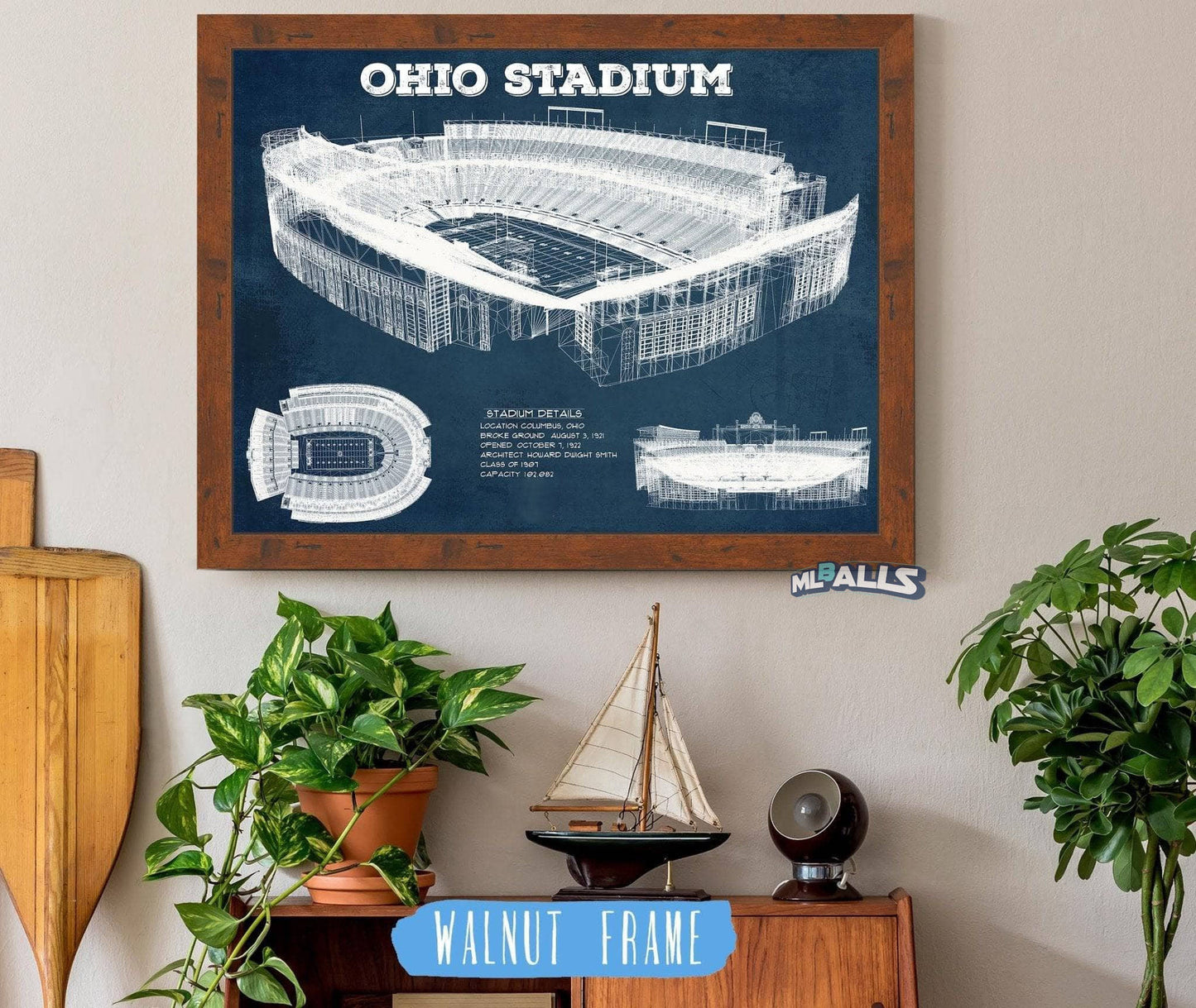 Ohio State Buckeyes Art - Ohio Stadium Vintage Stadium Blueprint Art Print