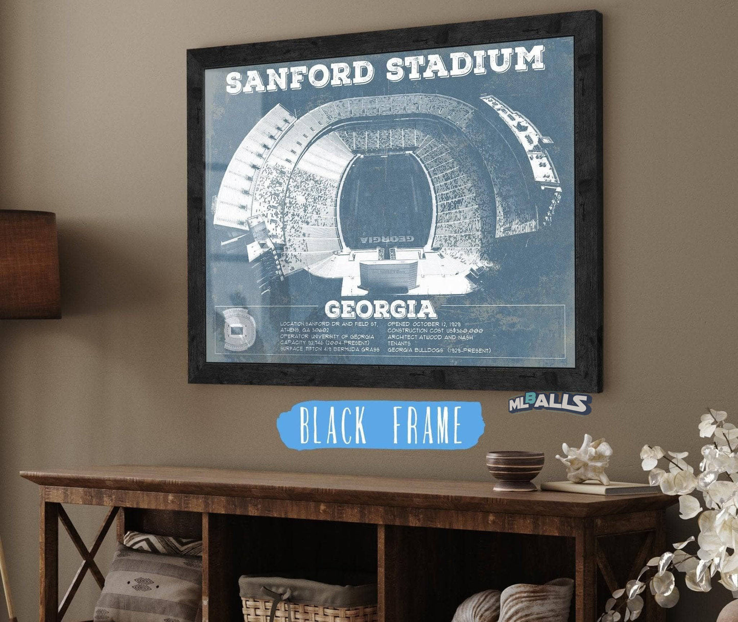 Georgia Bulldogs Football - Sanford Stadium Vintage Football Blueprint Art Print