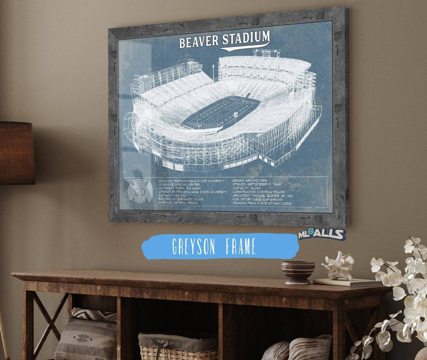 Penn State Nittany Lions - Beaver Stadium Vintage Blueprint Wall Art