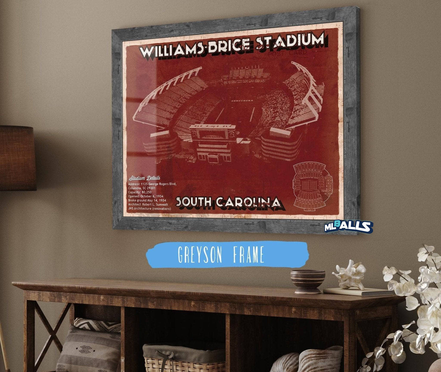 Williams-Brice Stadium Art - South Carolina Gamecocks Vintage Blueprint Art Chart