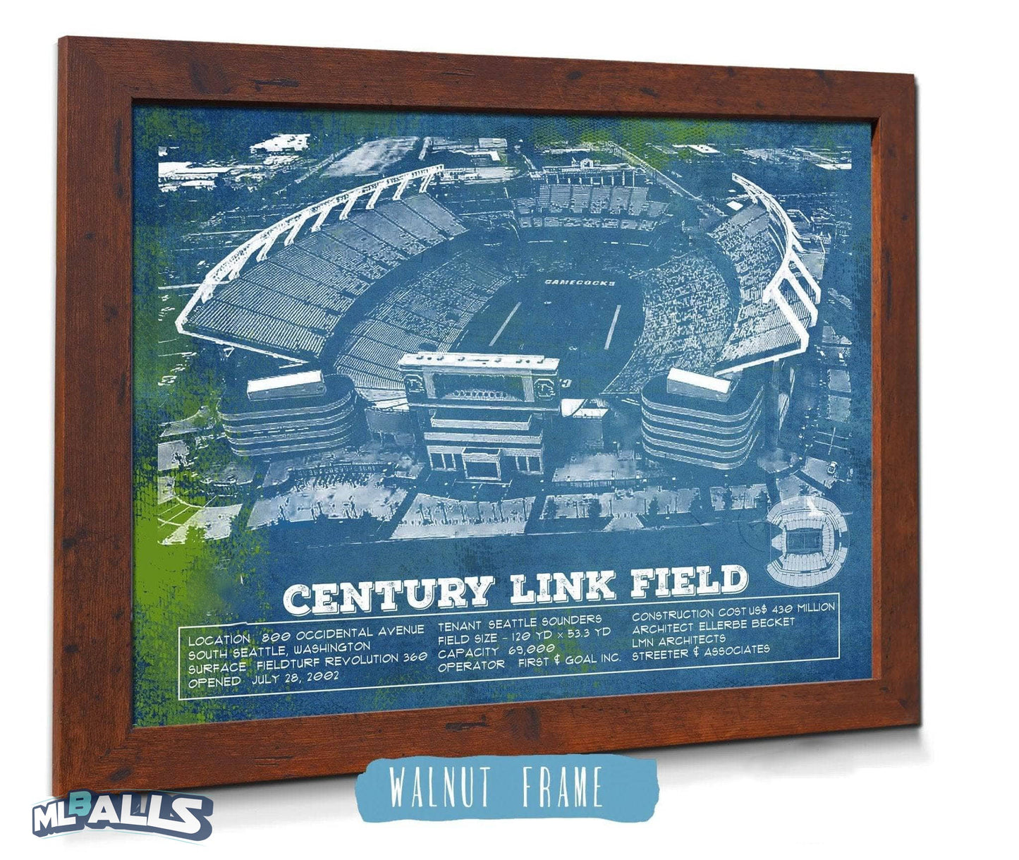 Williams-Brice Stadium Art - South Carolina Gamecocks - Vintage Blueprint Art Chart