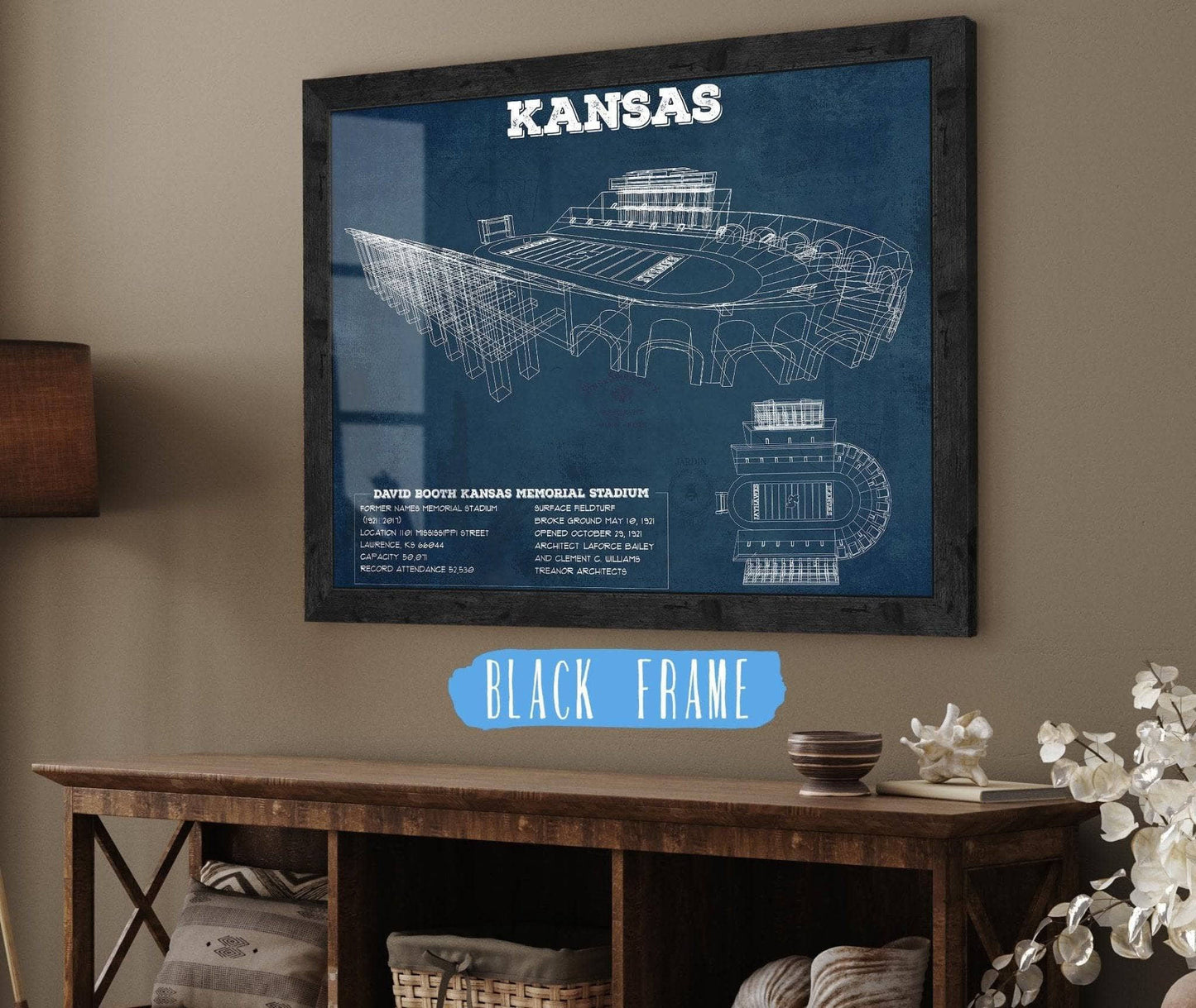 Vintage Kansas Jayhawks Art - Kansas Memorial Stadium Blueprint Football Print