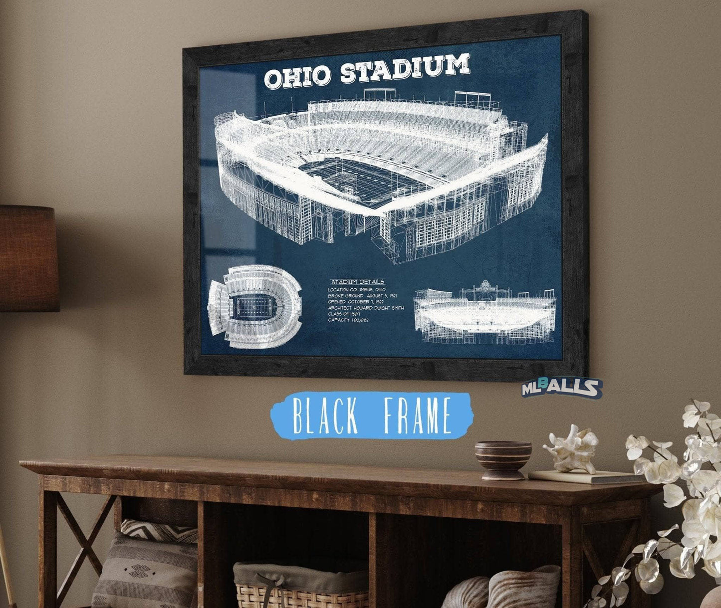 Ohio State Buckeyes Art - Ohio Stadium Vintage Stadium Blueprint Art Print