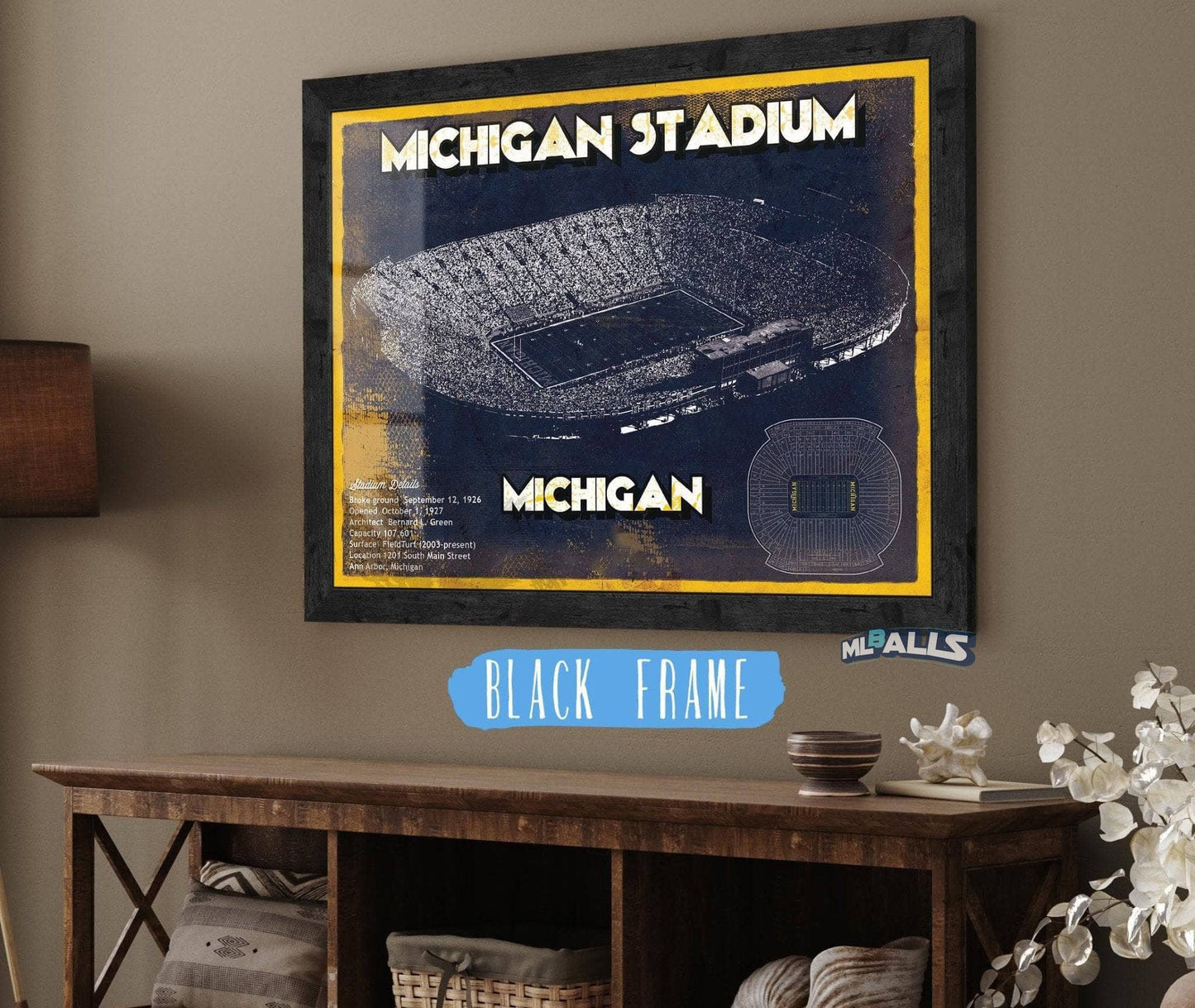 Michigan Wolverines Art - Michigan Stadium Vintage Stadium Blueprint Art Print