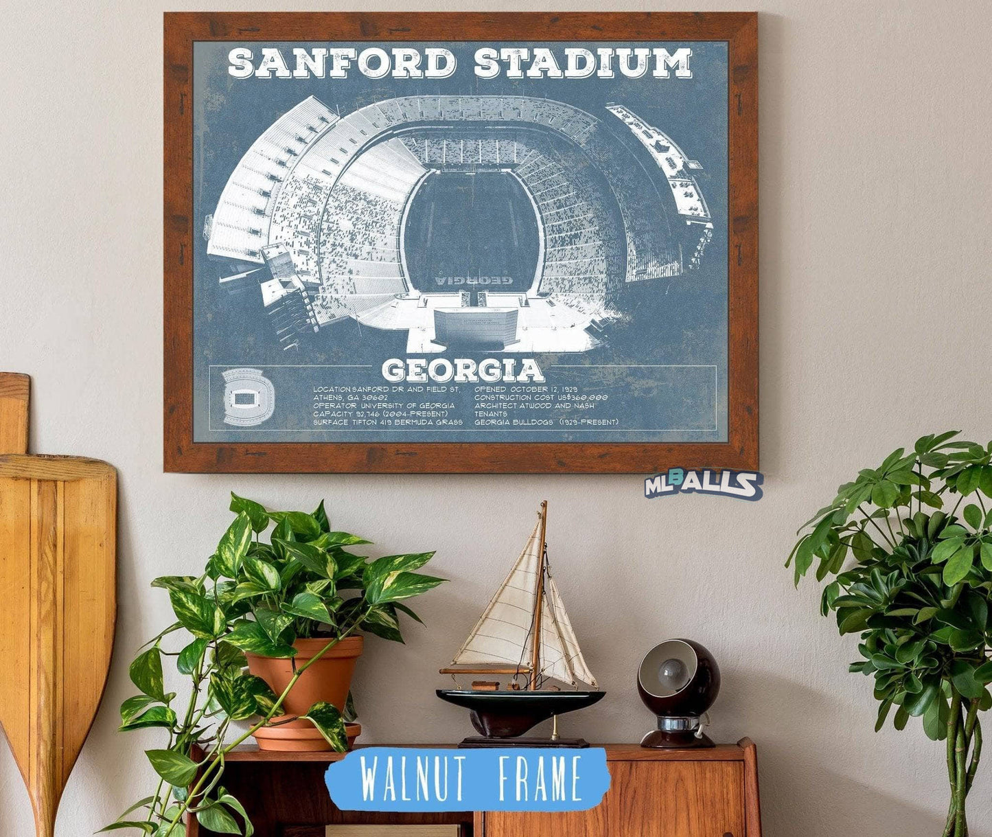 Georgia Bulldogs Football - Sanford Stadium Vintage Football Blueprint Art Print