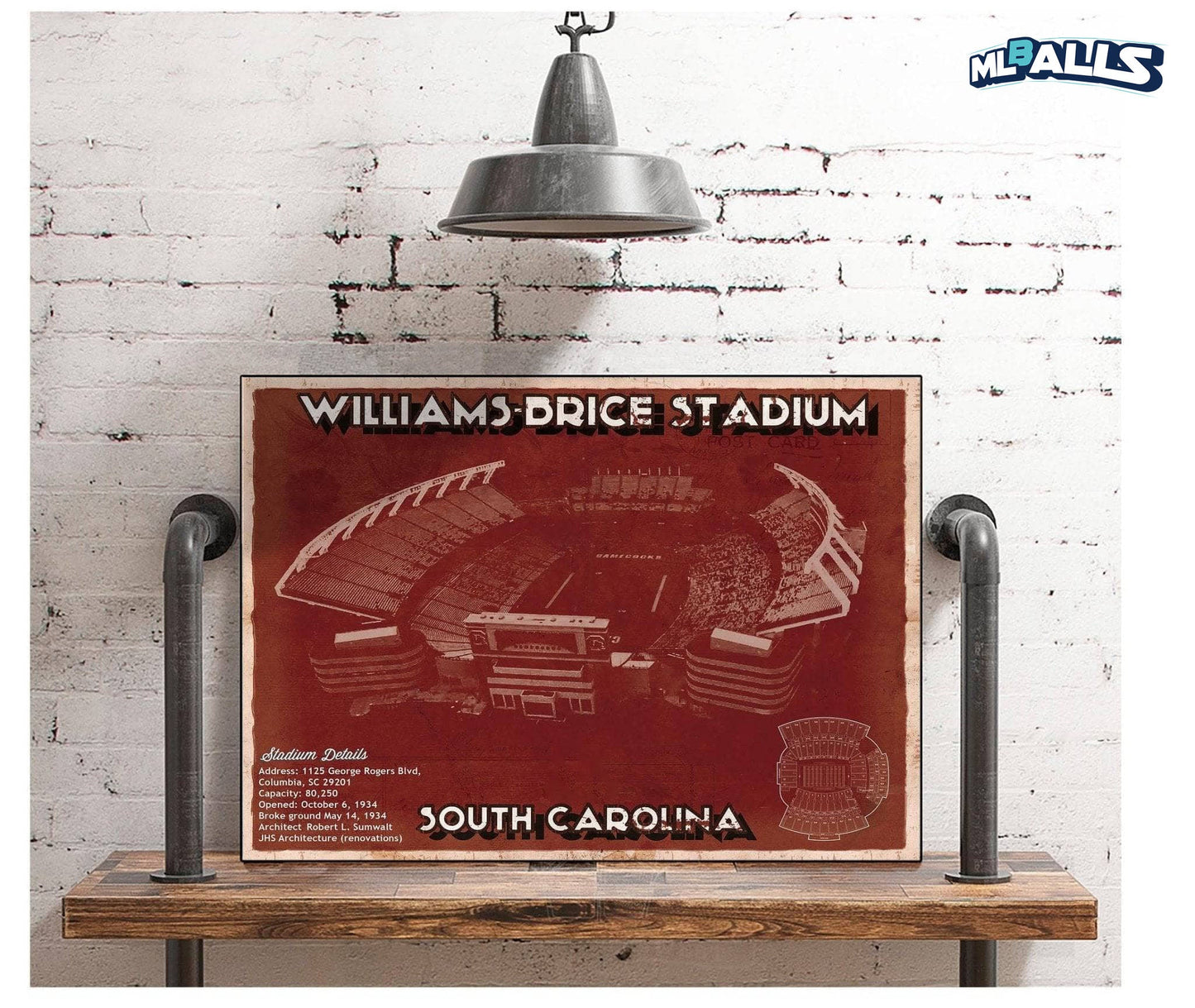 Williams-Brice Stadium Art - South Carolina Gamecocks Vintage Blueprint Art Chart