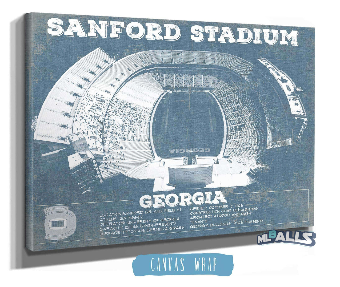 Georgia Bulldogs Football - Sanford Stadium Vintage Football Blueprint Art Print