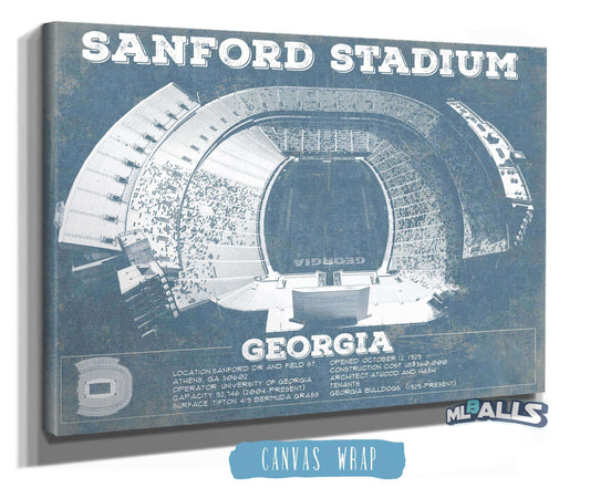 Georgia Bulldogs Football - Sanford Stadium Vintage Football Blueprint Art Print