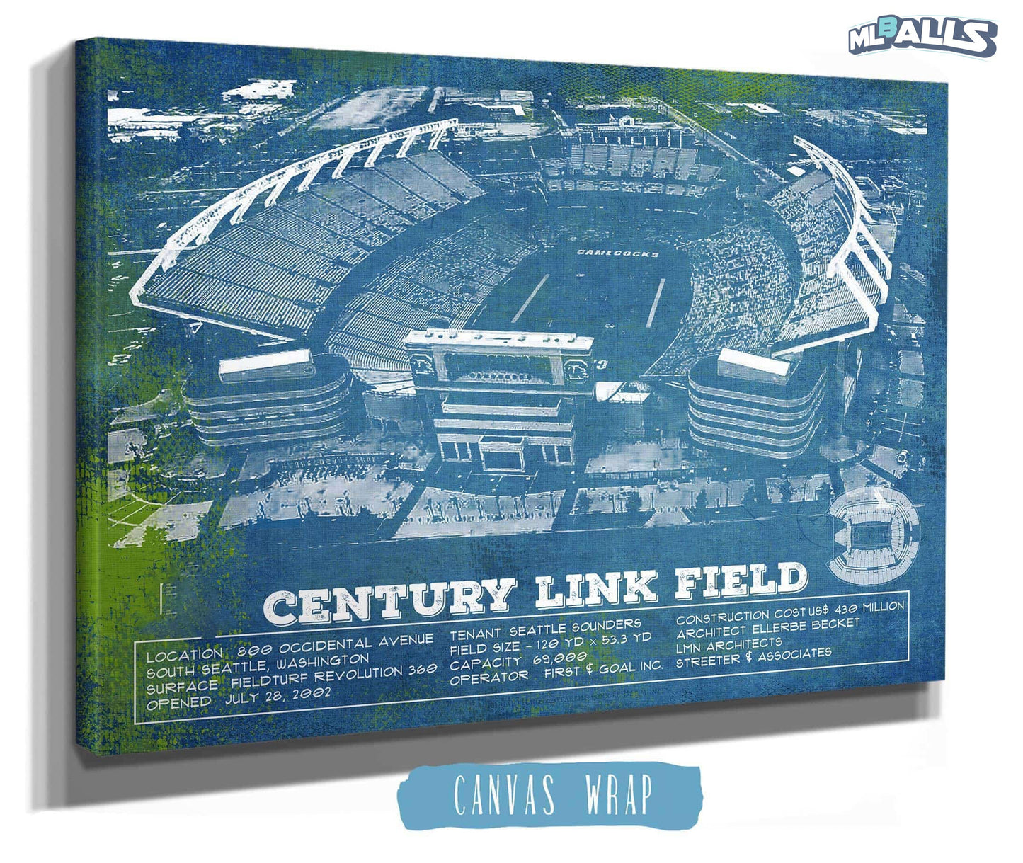 Williams-Brice Stadium Art - South Carolina Gamecocks - Vintage Blueprint Art Chart