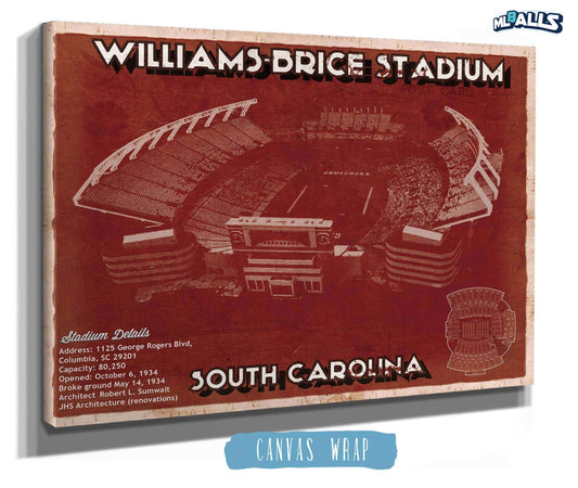 Williams-Brice Stadium Art - South Carolina Gamecocks Vintage Blueprint Art Chart