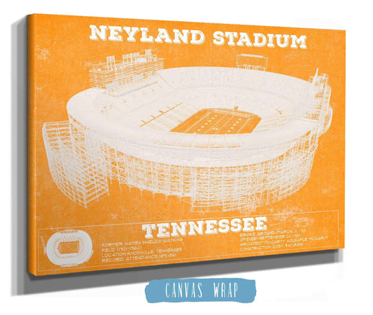 Vintage Tennessee Volunteers Neyland Stadium Blueprint Team Color Wall Art